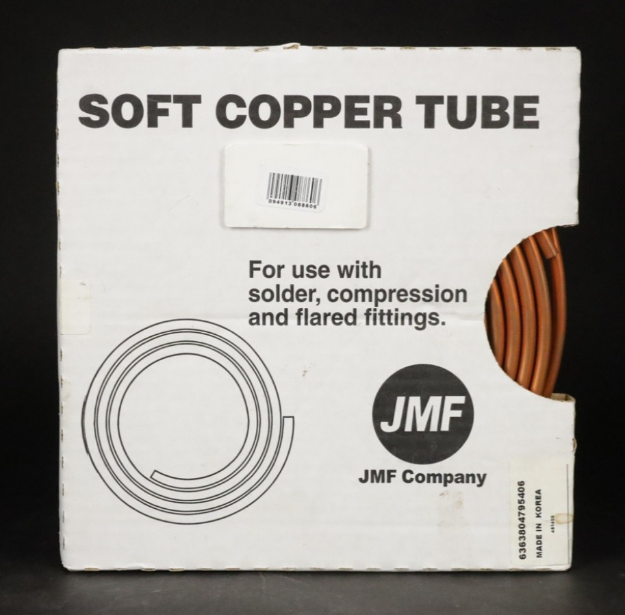 JMF Soft Copper Tube Coil OD 1/4″ OD x Up To 20 Ft. Type UT Open Box