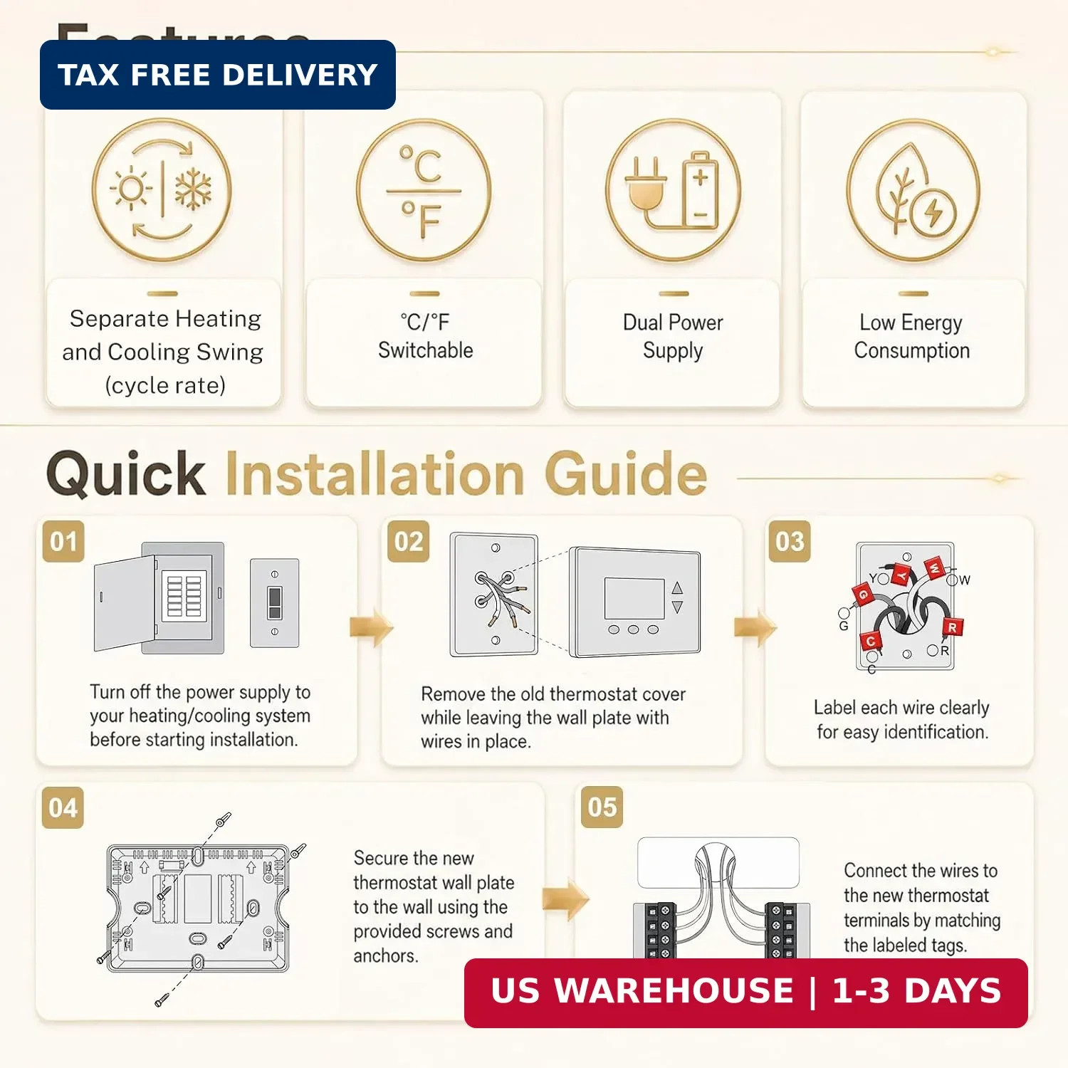 Non-Programmable Thermostats for Home Conventional Single-Stage Heating Cooling