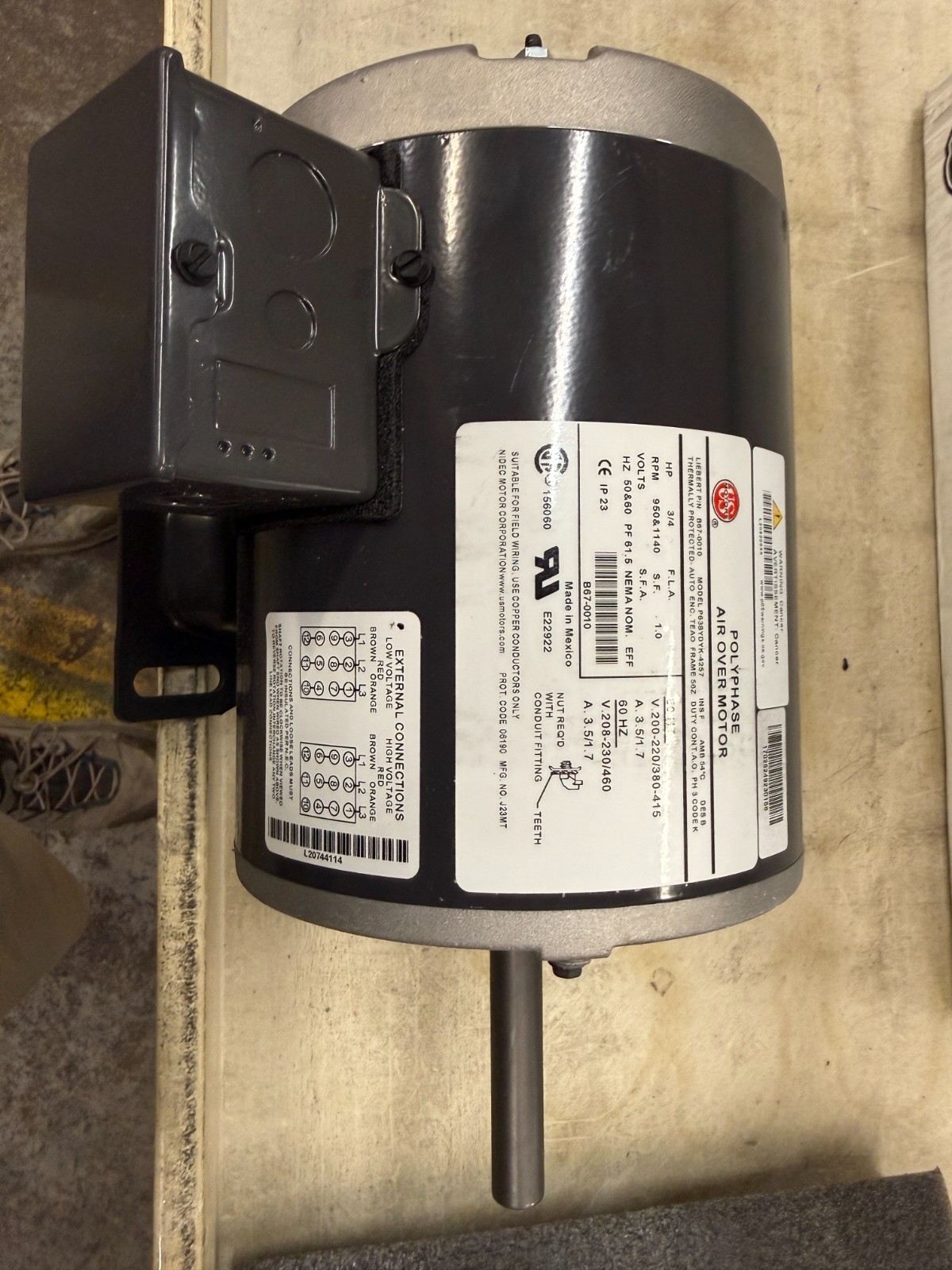 LIEBERT KIT-B670010 Polyphase Air Over Motor 208-230/460V AC, 3/4 hp, 3 Phase
