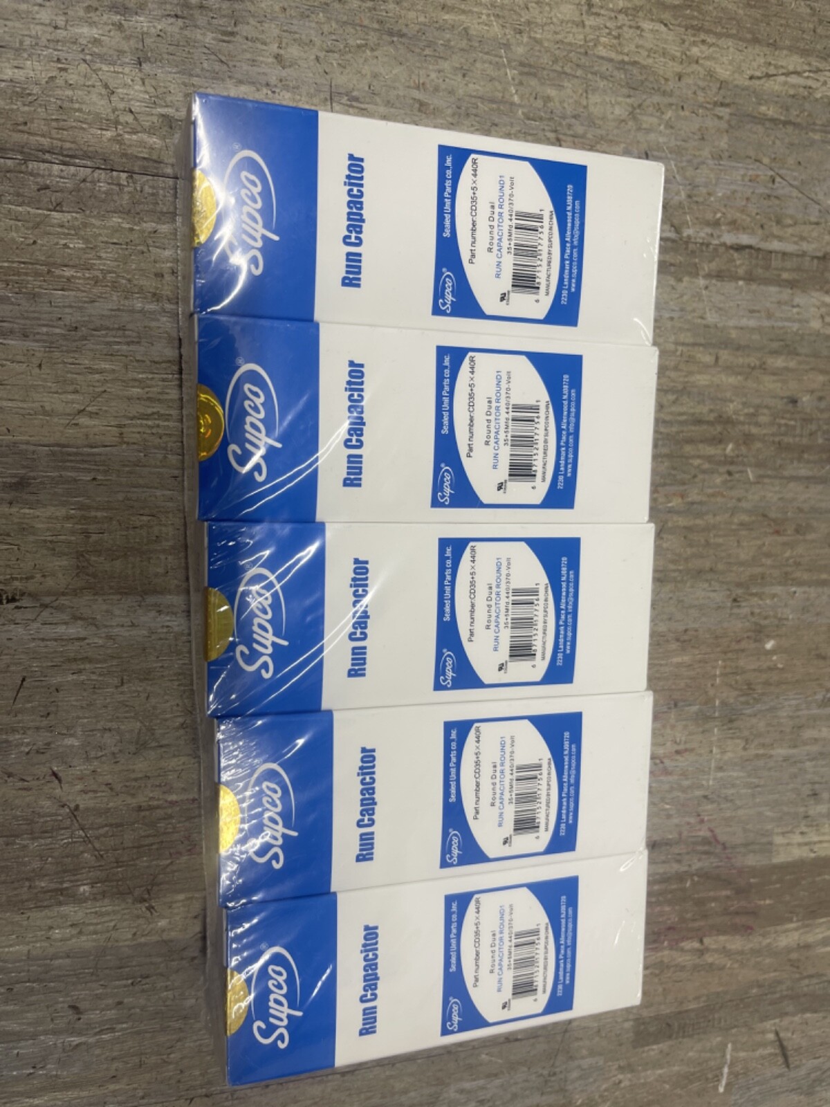 5 PACKS SUPCOl Run Capacitor, 35 + 5 Mfd., 440/370 Volt, CD35+5X440R NEW