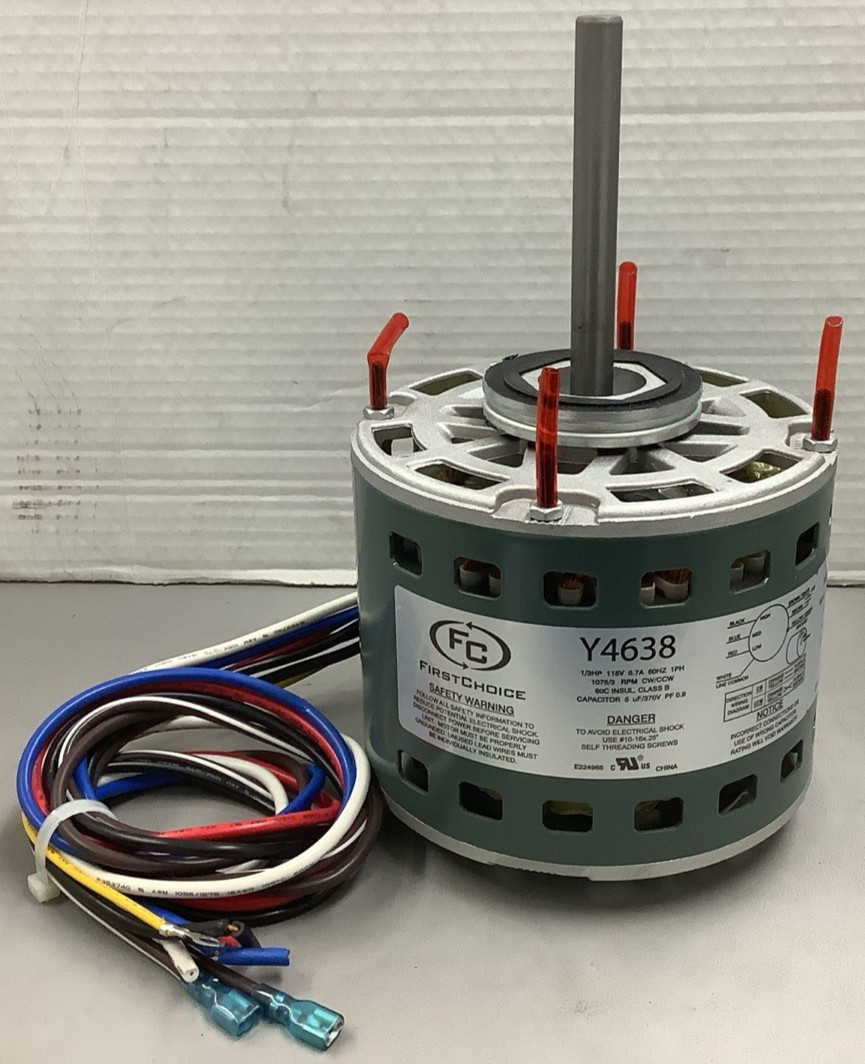 First Choice Y4638 AC Furnace Blower Motor 1/3HP 1075RPM 115V (R106)