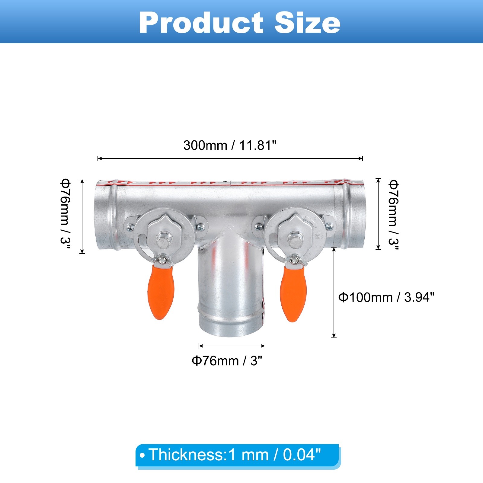 3 Inch OD 3 Way Splitter T-Shaped Manual Volume Damper for Vents Fans