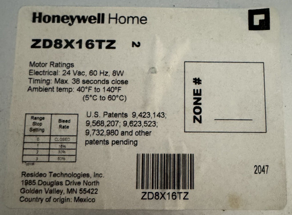 Honeywell HOme TrueZone Rectangular Damper 8×16 ZD8X16TZ
