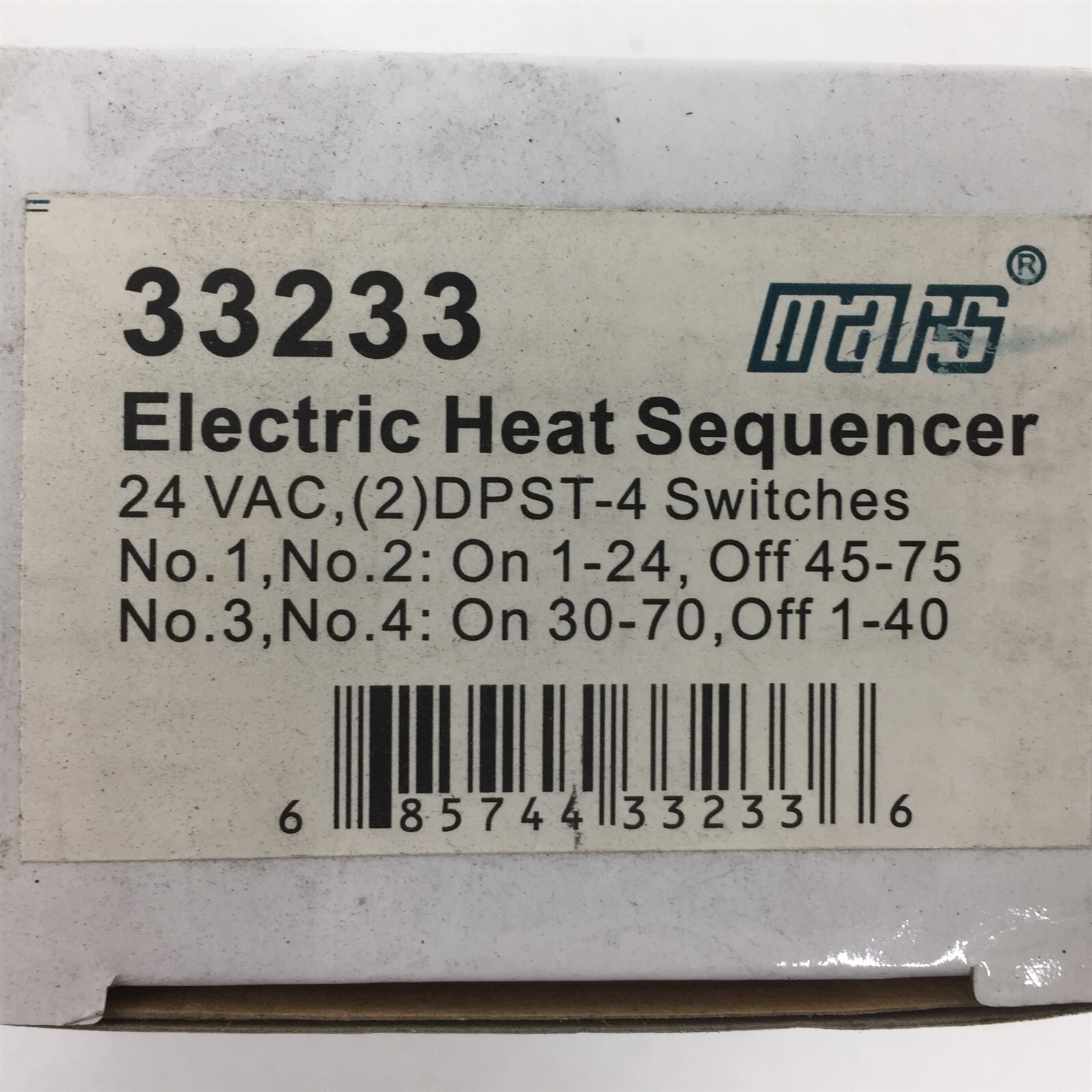 MARS 33233 Electric Heat Sequencer 24VAC (2)DPST-4 Switches