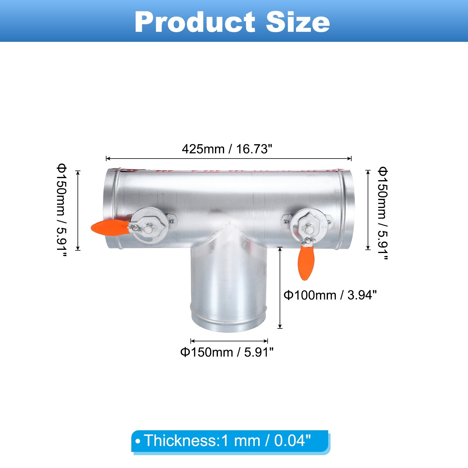 6 Inch OD 3 Way Splitter T-Shaped Manual Volume Damper for Vents Fans