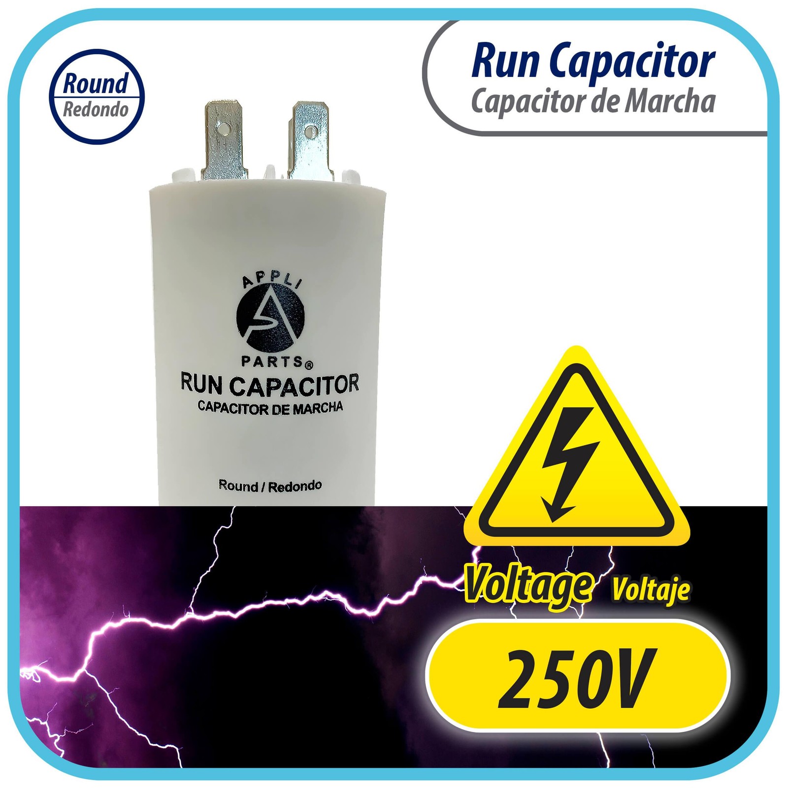 Appli Parts Run Capacitor for electric motors 40 Mfd uF (microfarads) 250VAC Pla