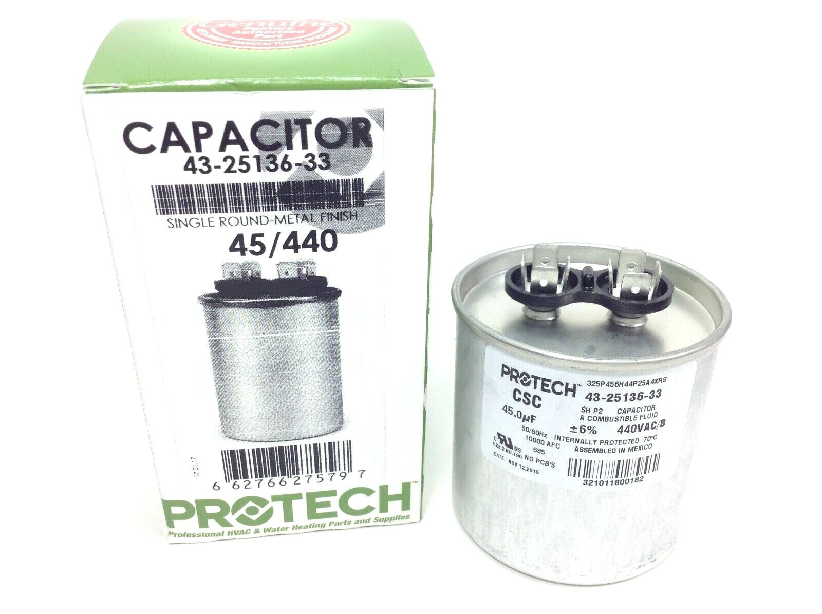 45 MFD 440 Volt Round Run Capacitor – ProTech 43-25136-33 Rheem Ruud HVAC NEW