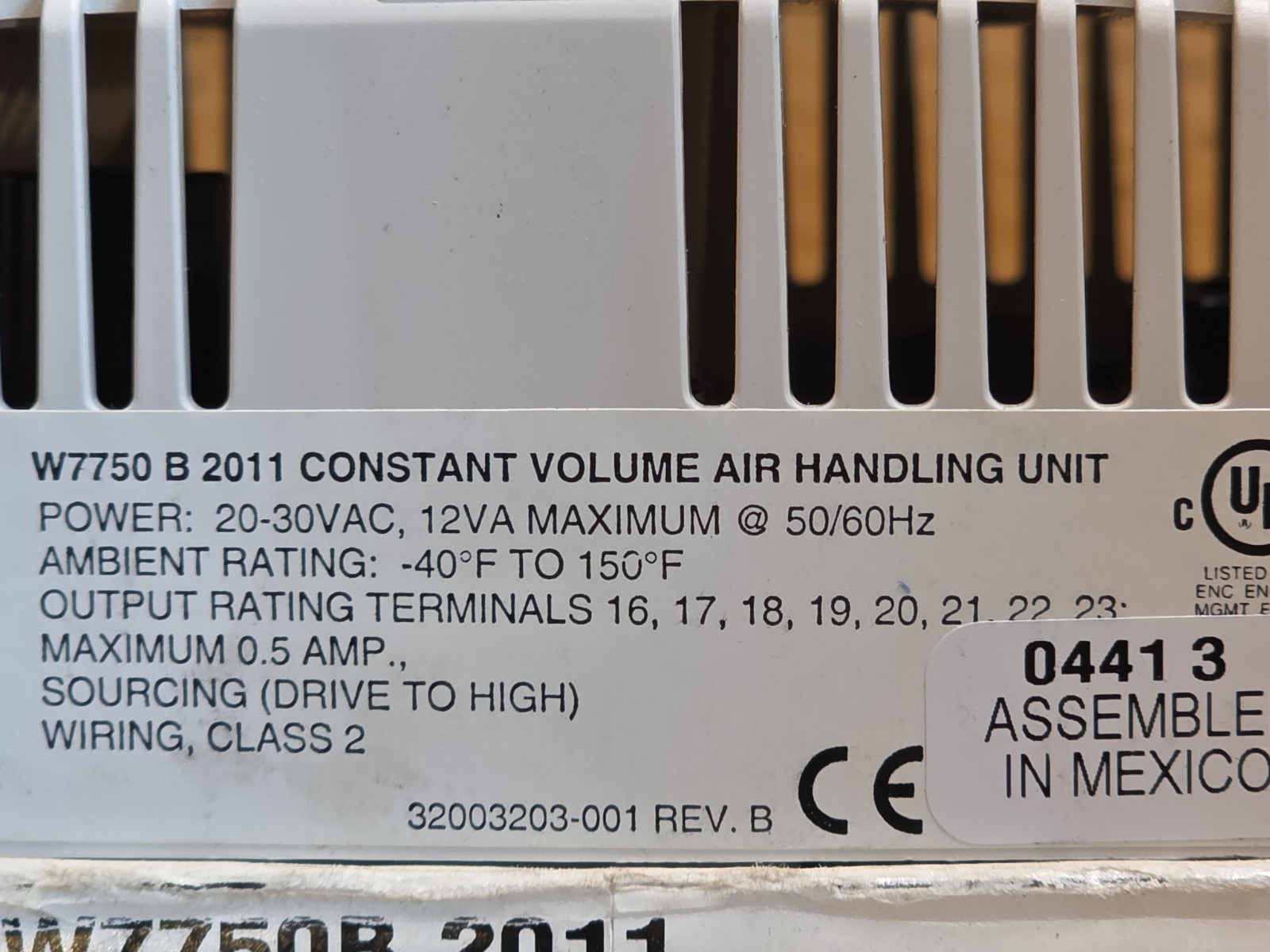 Honeywell W7750B2011 Constant Volume Air Handling Unit Excel 10