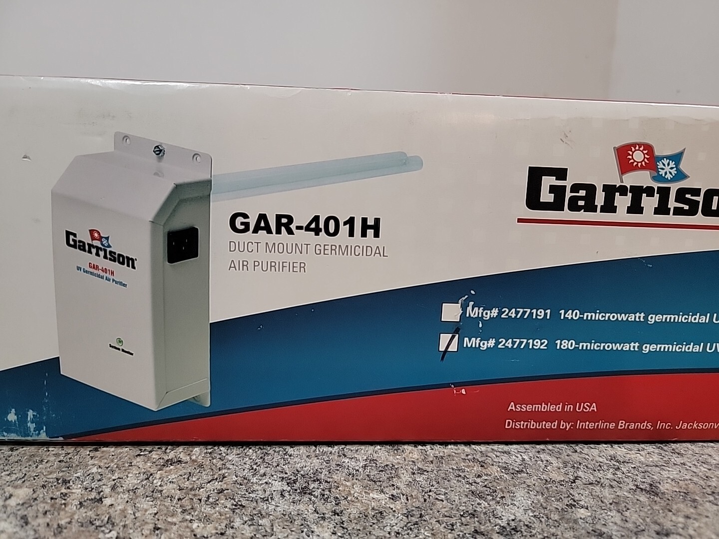 Garrison GAR-401H 180 Microwatt Germicidal UV Air Purifier 16 inch Duct Mount