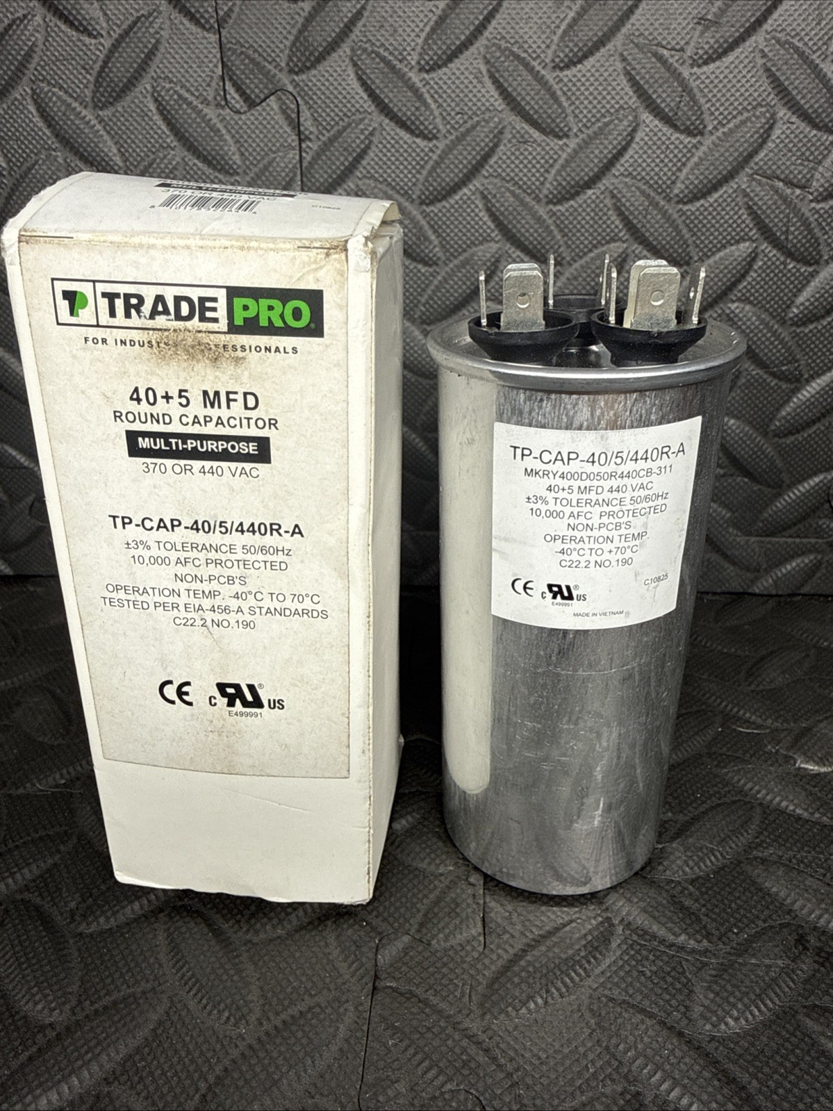 NEW 40+5 Mfd 440 Volt Round Run Capacitor Tradepro HEAVY-DUTY Tp-cap-40/5/440r