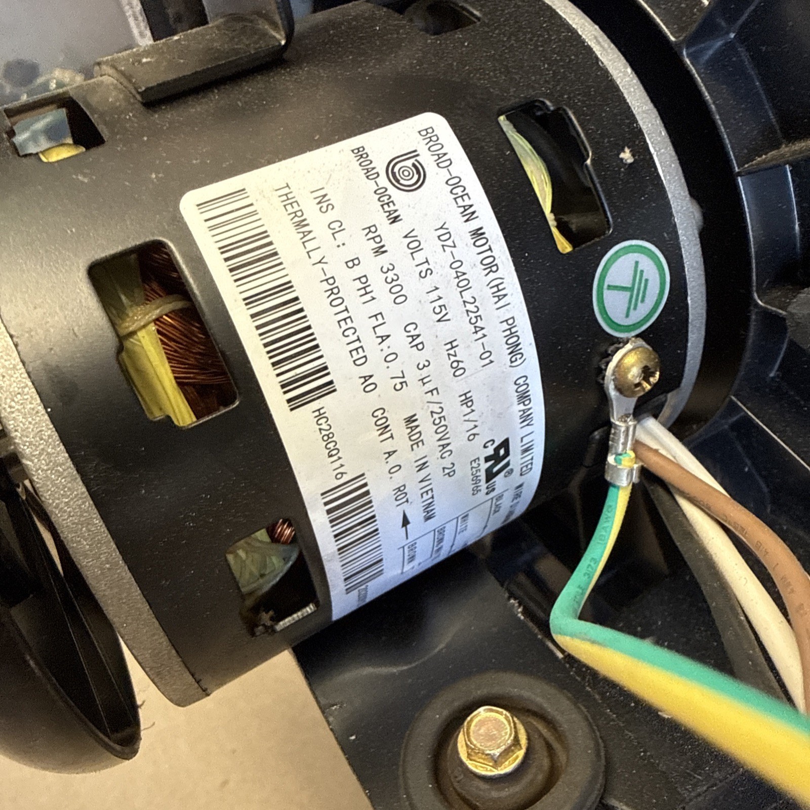 2018 ZHONGSHAN BROAD-OCEAN HC28CQ116 Draft Inducer Motor YDZ-040L22541-01