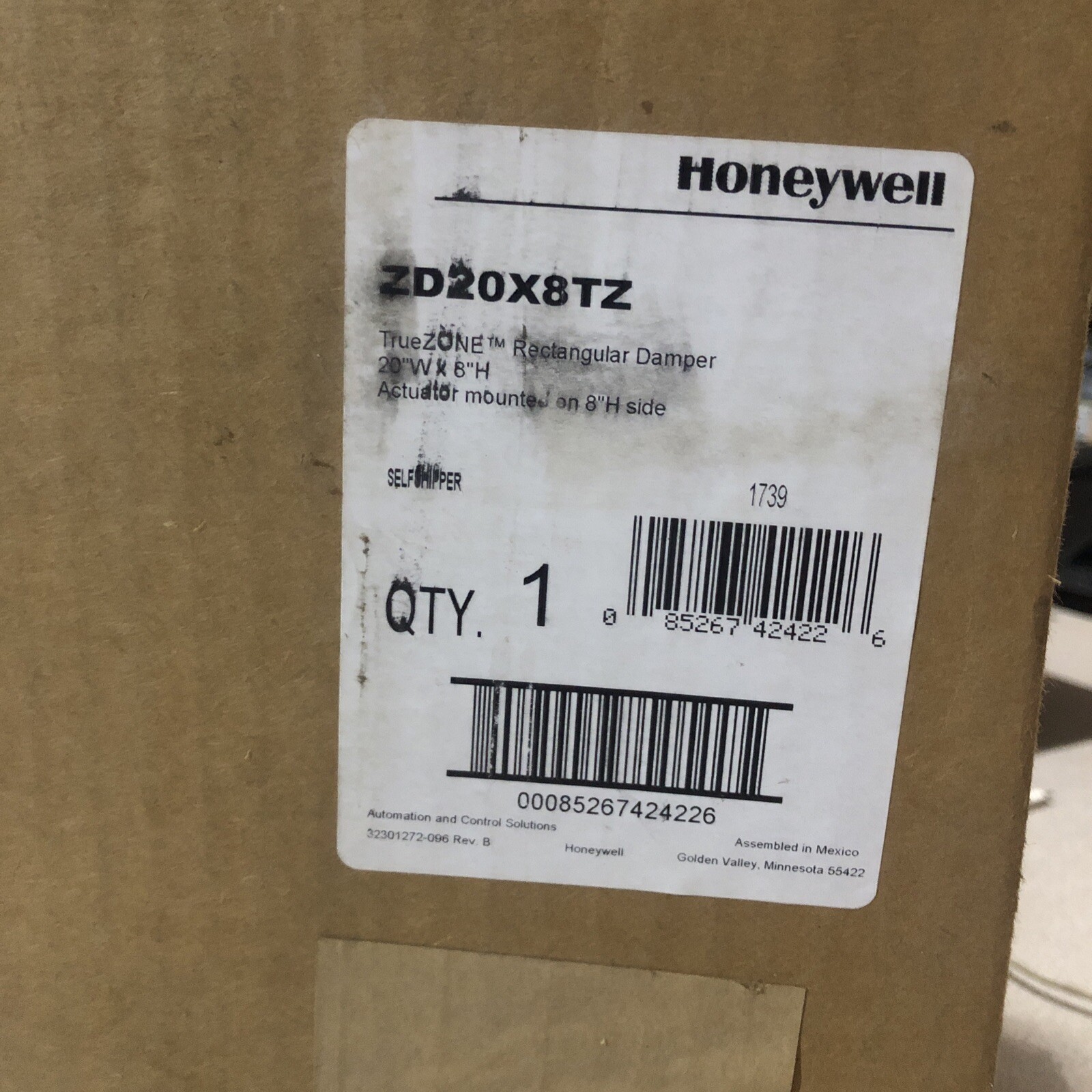Honeywell TrueZONE ZD20x8TZ 20in x 8in Parallel Blade Zone Damper