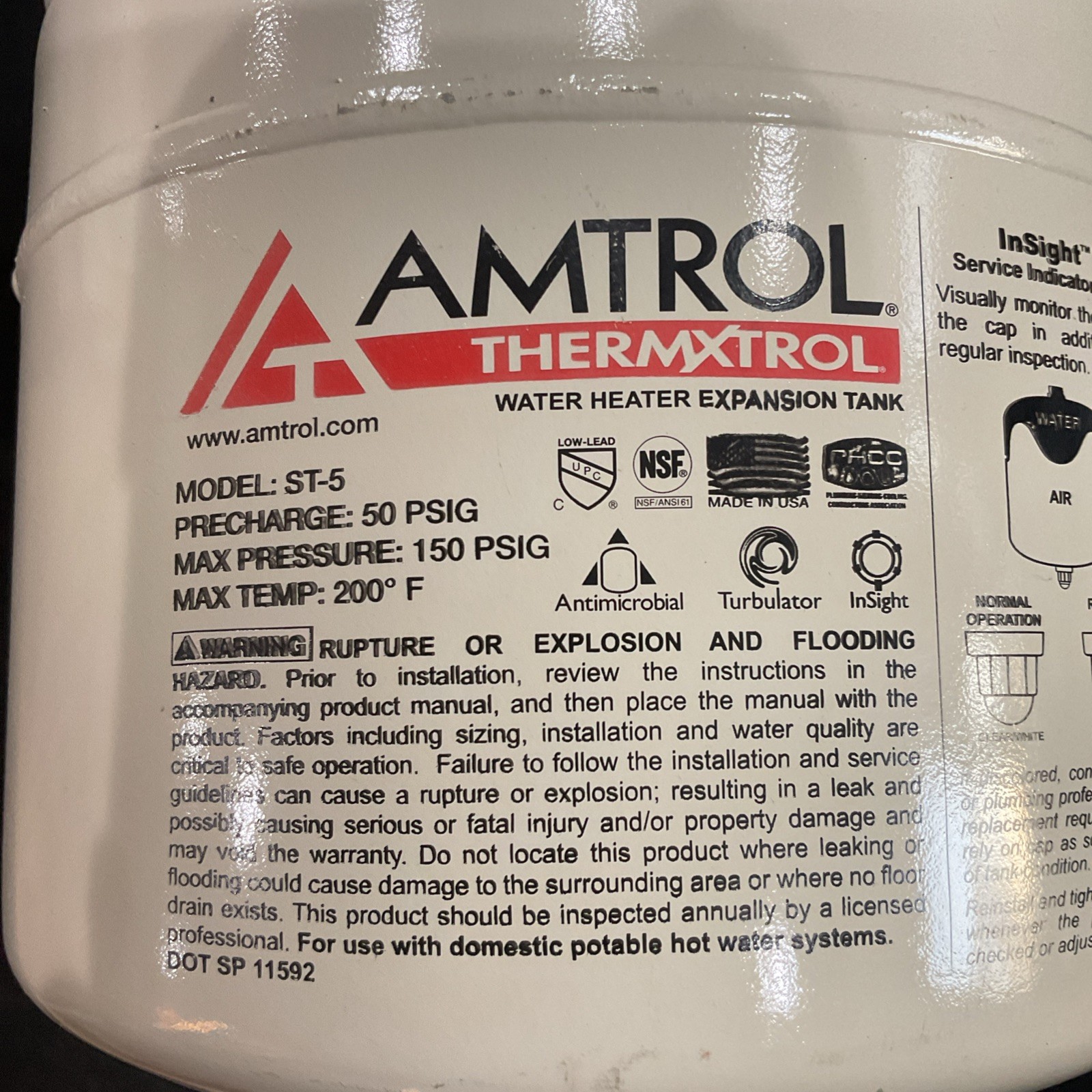 Amtrol Water Heater Expansion Tank 2.0 Gallon Volume *Used Condition* ST-5 L16