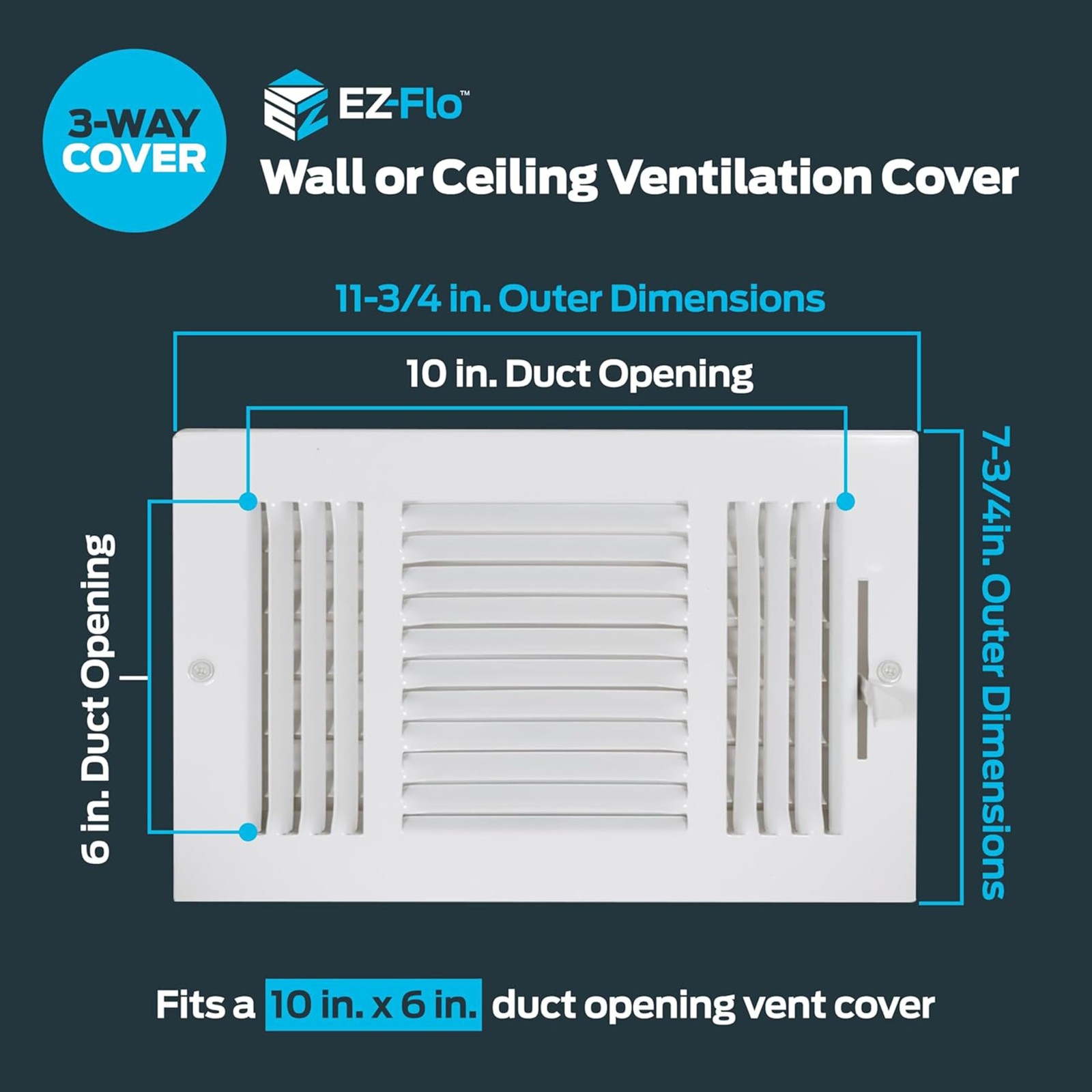 10 x 6 Inch (Duct Opening) Air Vent Cover for 10 in. x 6 in., White