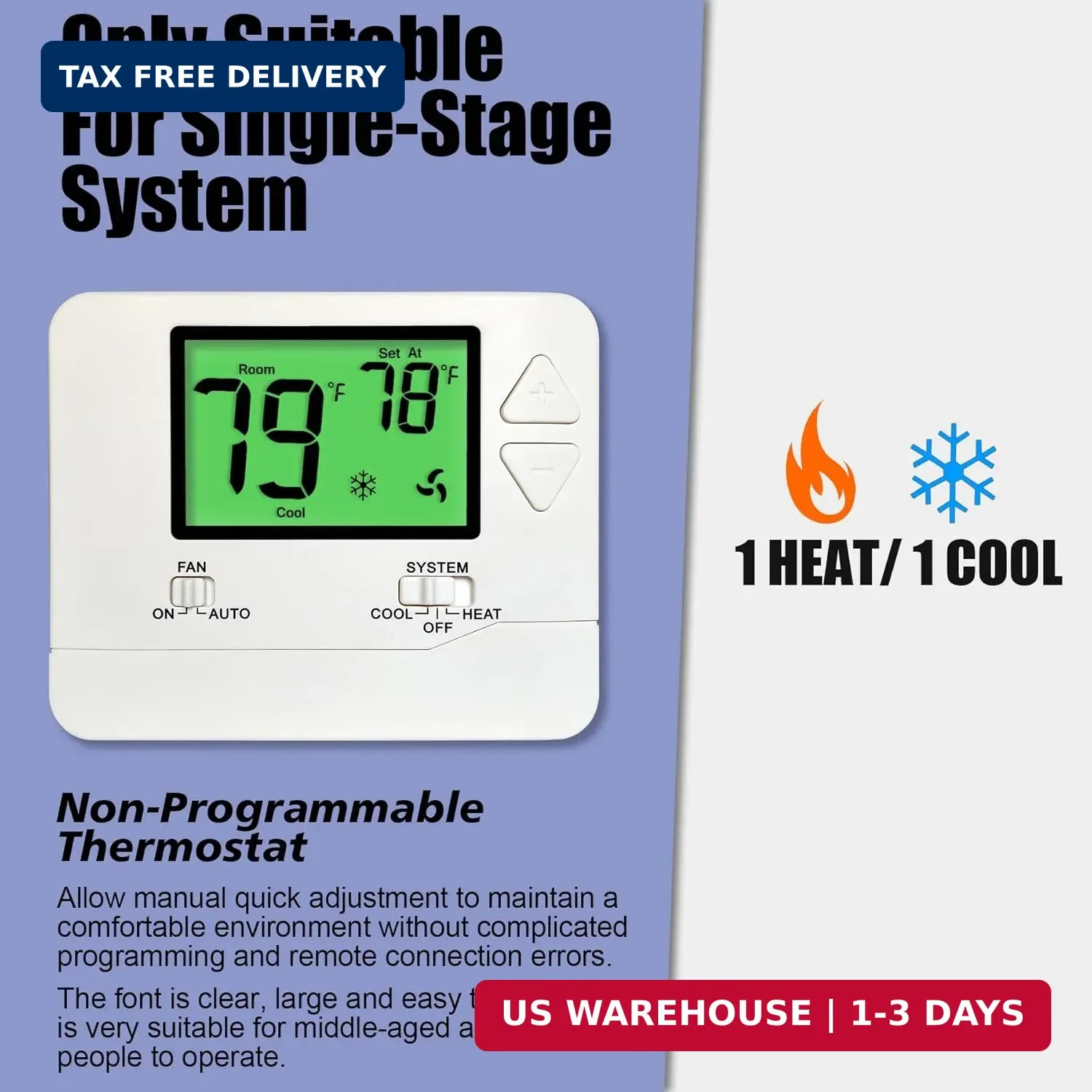 Heagstat Non-Programmable Thermostats for Home Conventional Single-Stage Systems