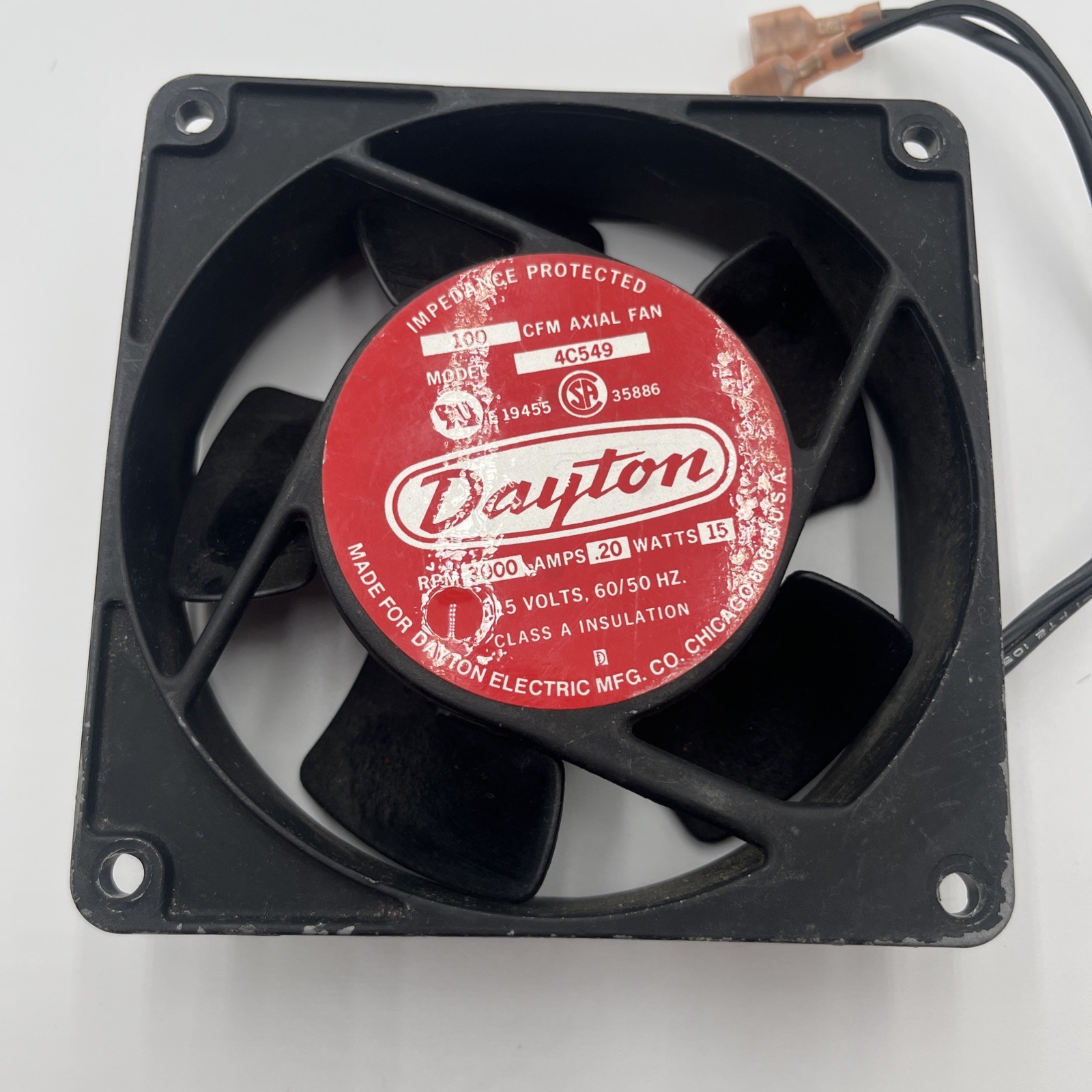 Dayton Axial Fan 4C549 15W .20 Amps 15 Watts 115V 60/50 Hz 3000 RPM USA VTG