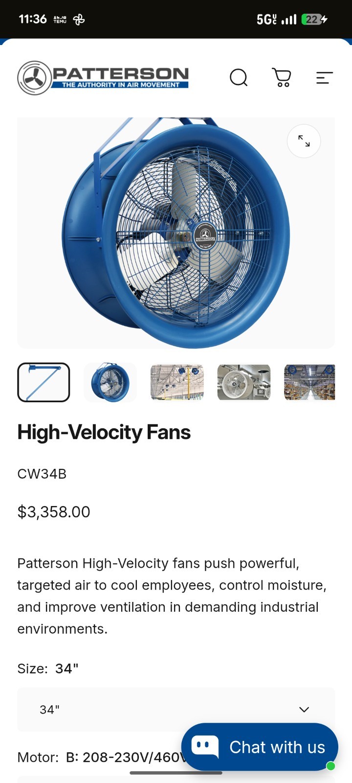 PATTERSON Blue Axial Fan Industrial HVAC Ventilation Equipment