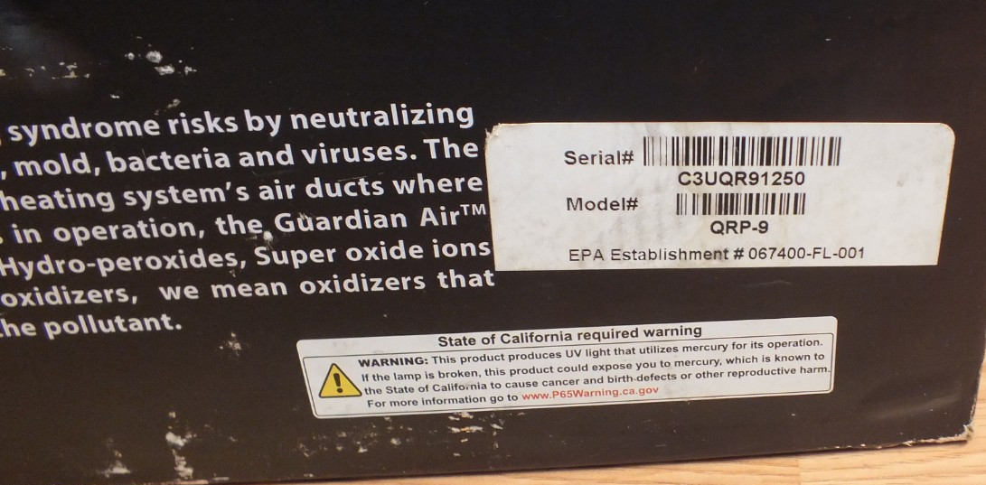 Guardian QR+ Air Purification System RGF QRP-9 for AC Systems Up to 5 Tons- READ