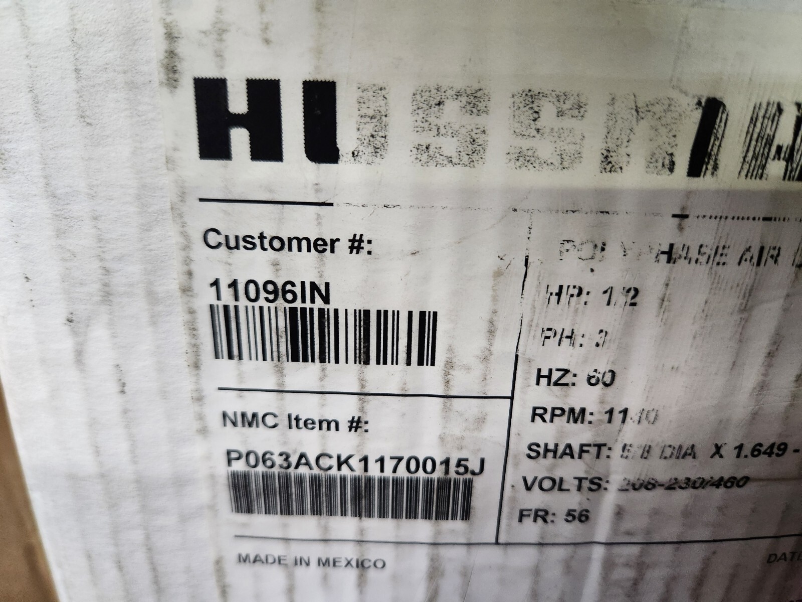 Hussmann 11096IN Electric Motor 1/2HP 230/460 60HZ 3PH 1140 RPM – P63RZACK-1170