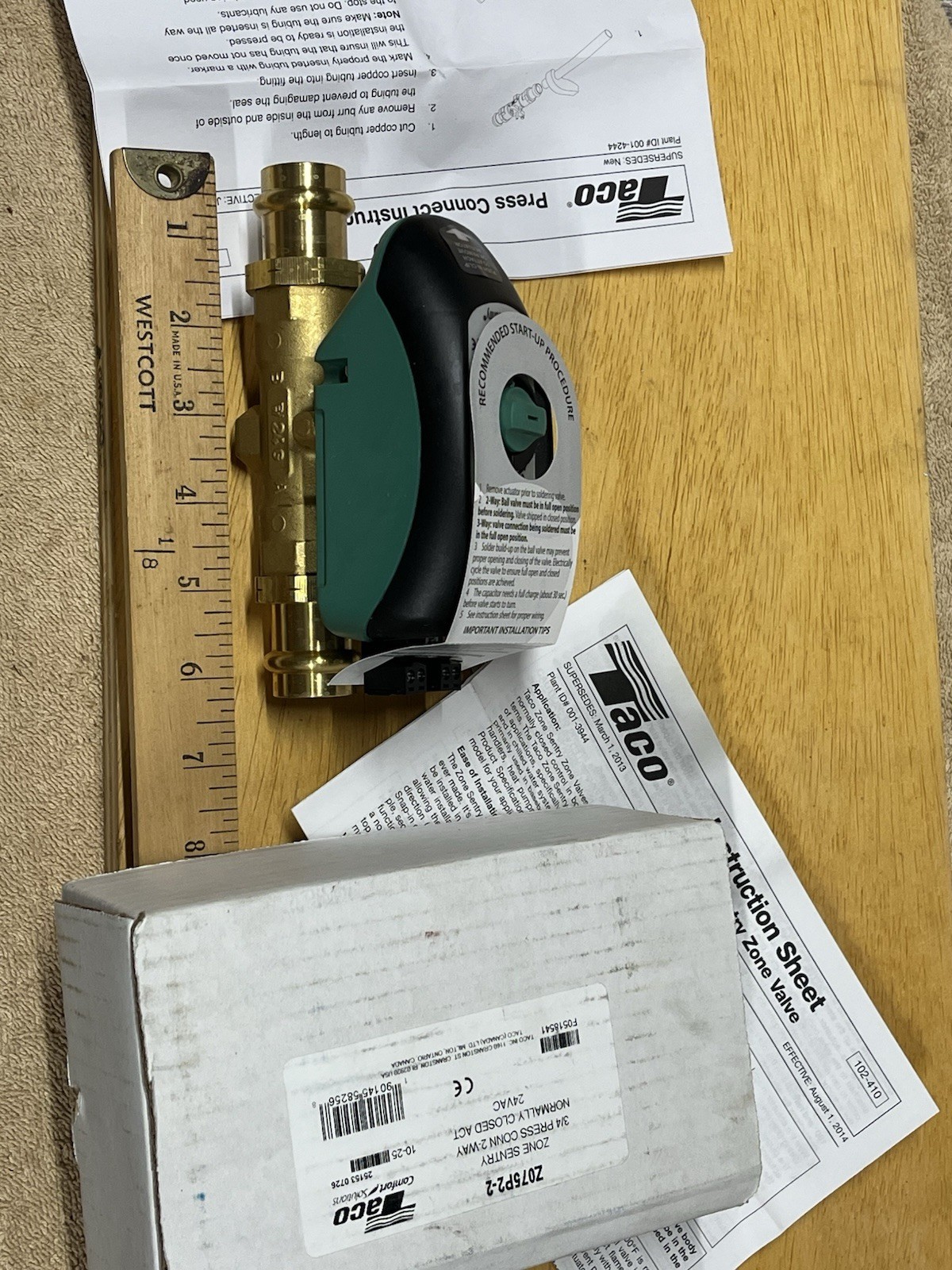 Taco Zone Sentry Zone Valve Z075P2-2 3/4 in Press, 2-Way, 24VAC NC Brass