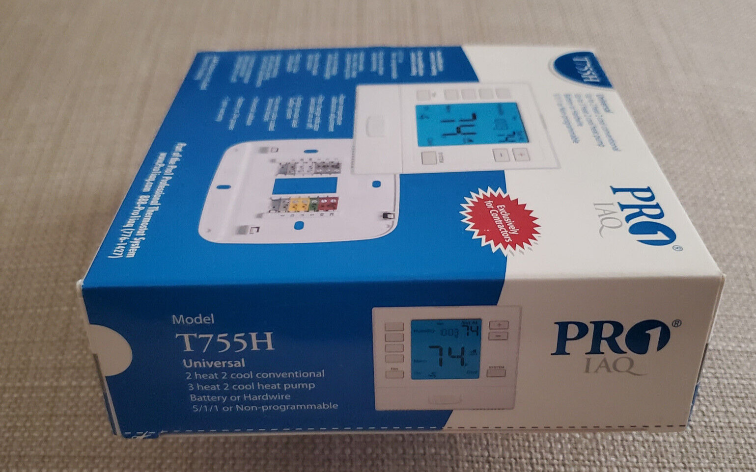 PRO1 IAQ T755H Universal Thermostat 5/1/1 Day Programmable 3 H/ 2 C. Brand New!