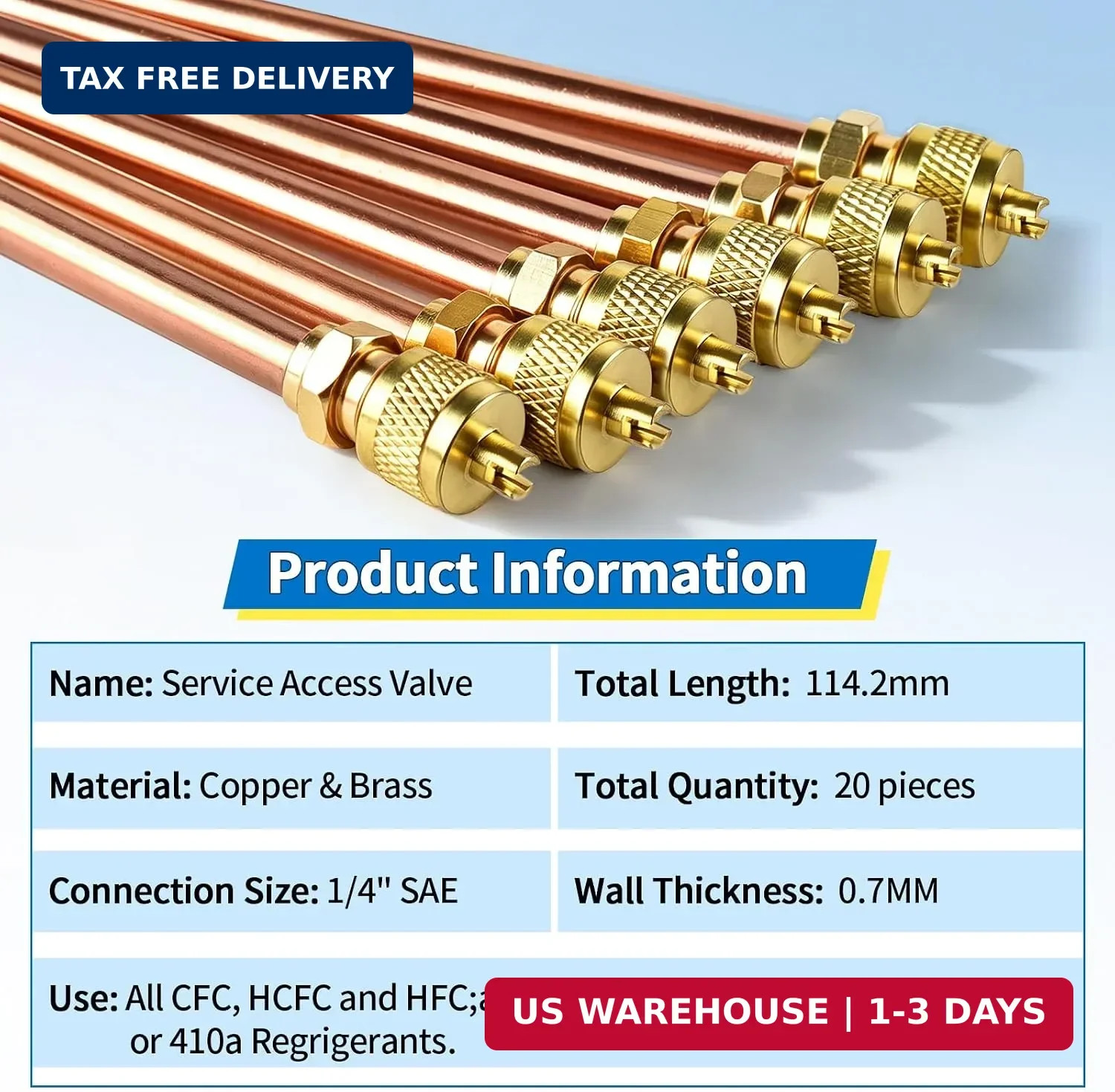 20-Pack 4.5 Inch HVAC Service Access Valves 1/4” SAE x 1/4” OD | 20pcs Stem Co
