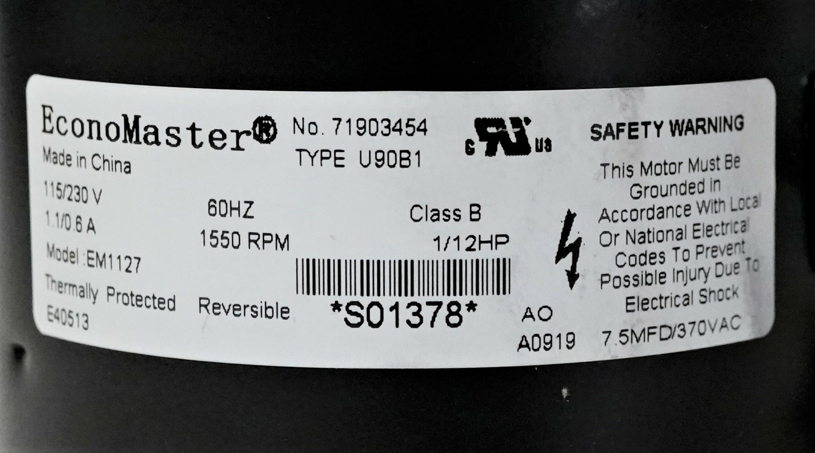 Refrigeration Motor for Bohn 25309101 Fasco D1127 Evaporator Fan