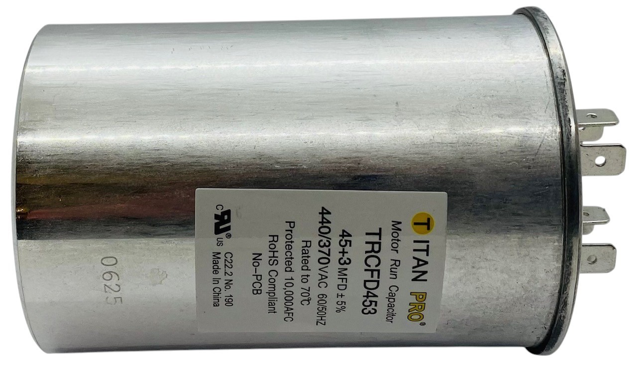 Titan Pro® Motor Run Capacitor | Round | 45 + 3 MFD | 370/440 Volt | TRCFD453