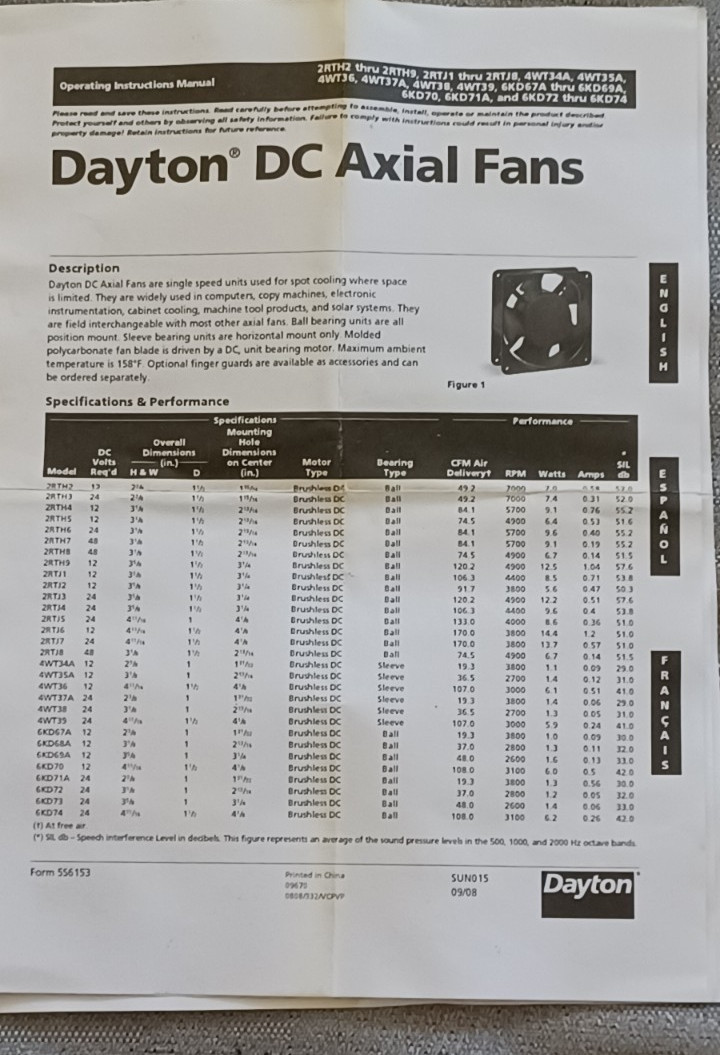 Dayton 6KD70 Axial Fan, Square, 12V Dc, – Phase, Pbt Plastic, 4 11/16 In W.