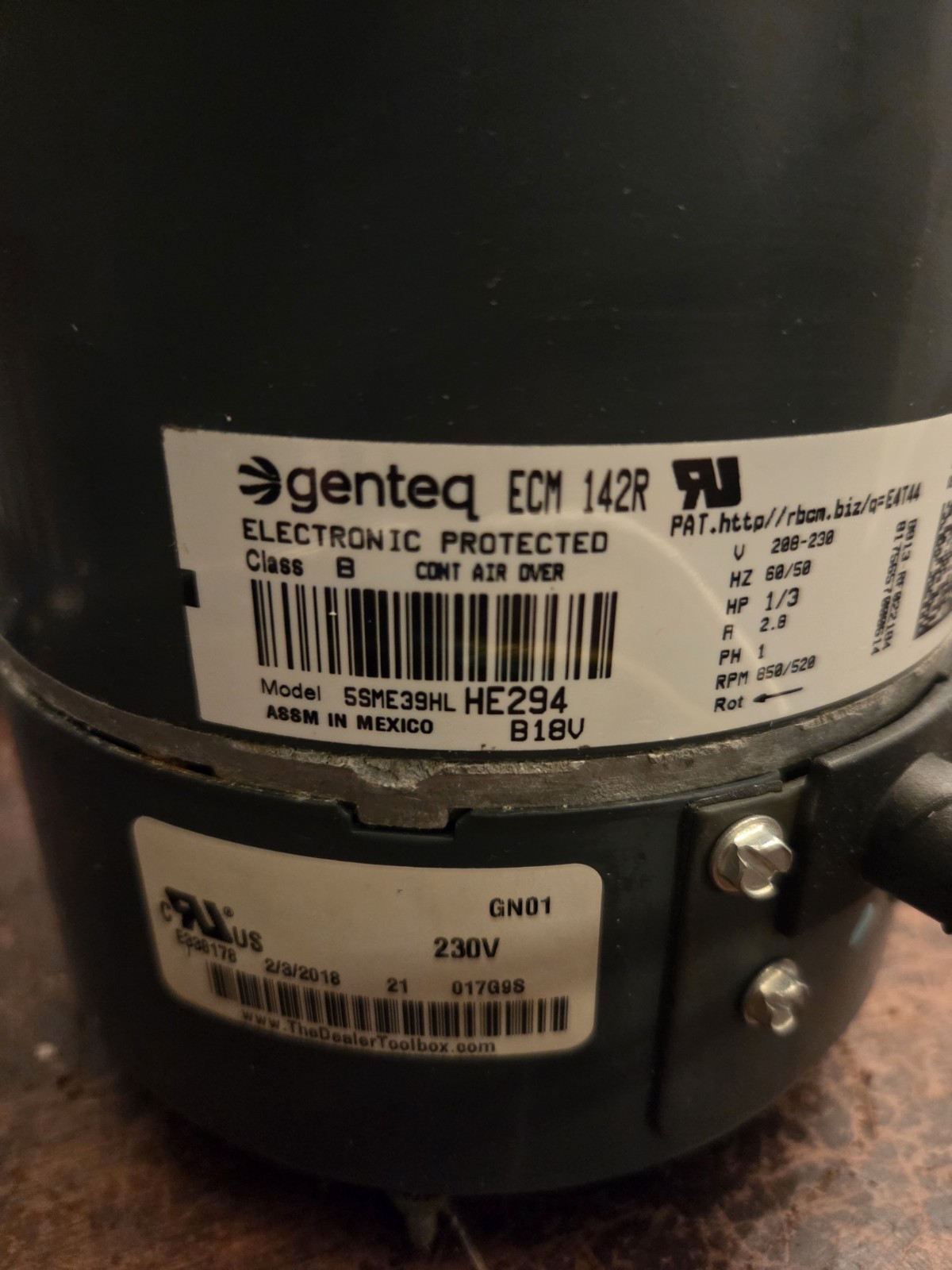 Genteq ECM 142R 5SME39HLHE294 230V Outdoor Fan Blower Motor (Used, Working)