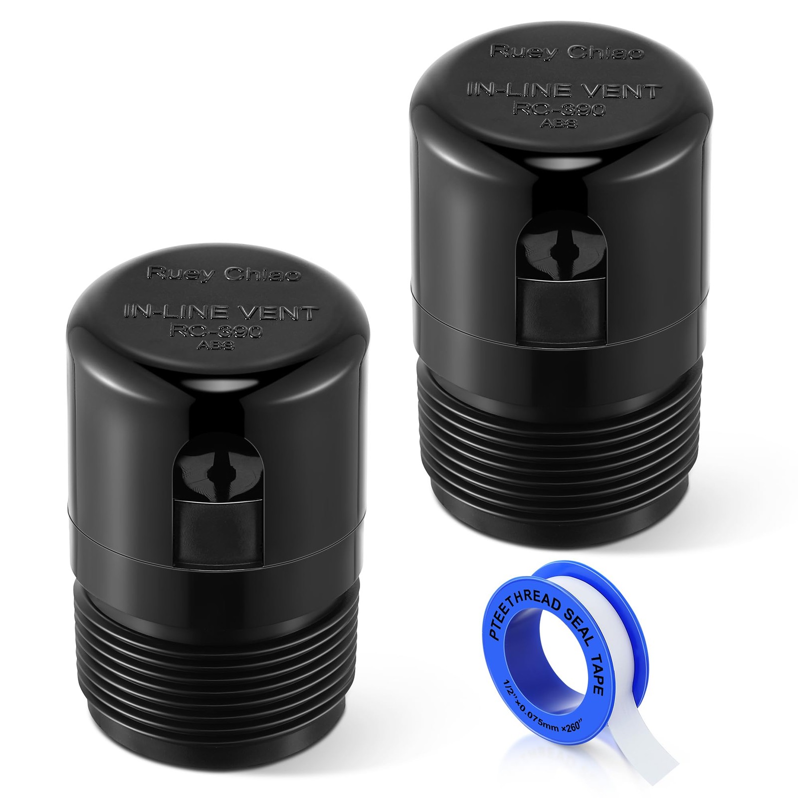Enhon 1-1/2 Inch NPT ABS In Line Vent, Diaphragm RV Air 2.67 inches, Black