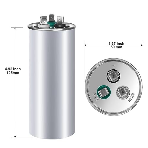 40+5 uF Dual Run Capacitor 370V/440V CBB65 Round HVAC AC Motor Start Replacement