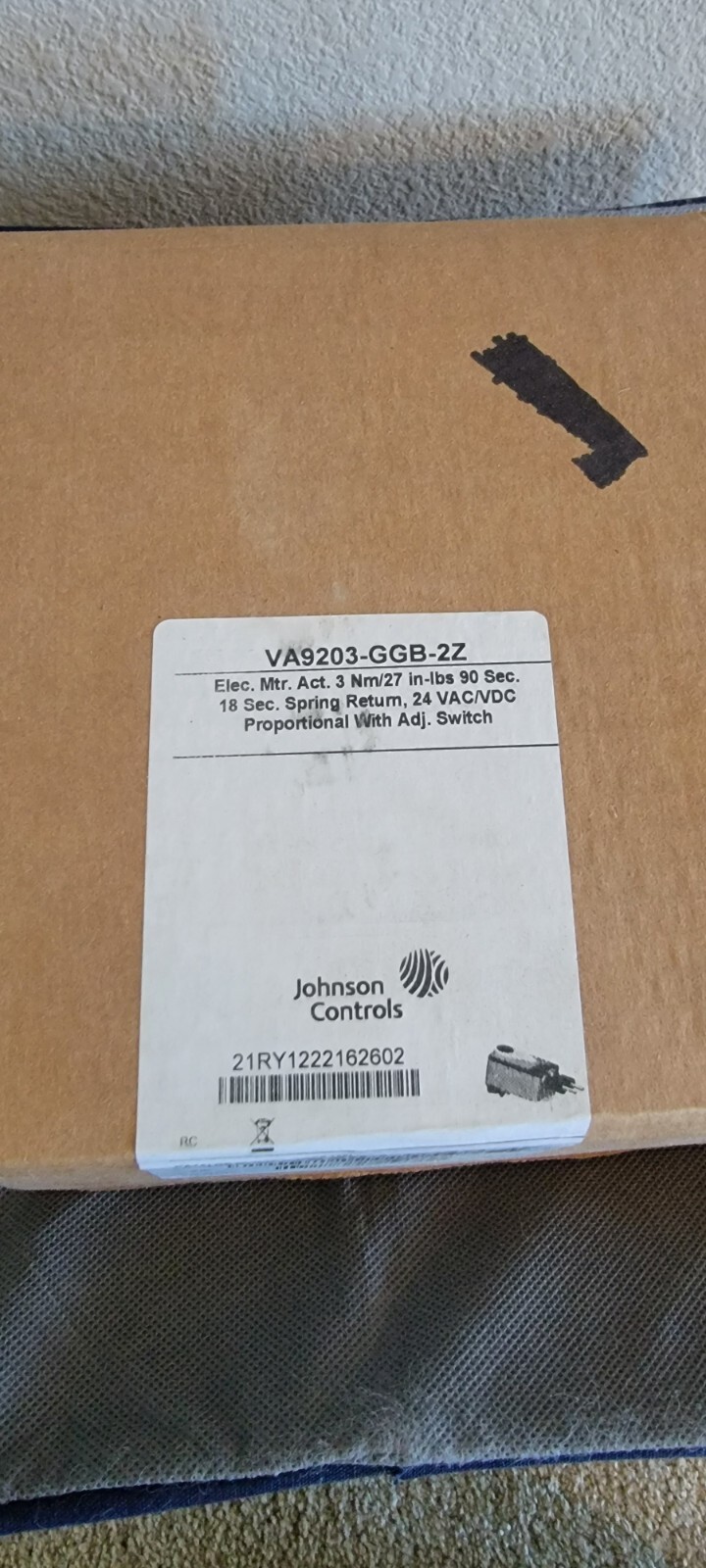 JOHNSON CONTROLS VA9203-GGB-2Z Elec Act,27 In.-lb.,Proportional,24VAC