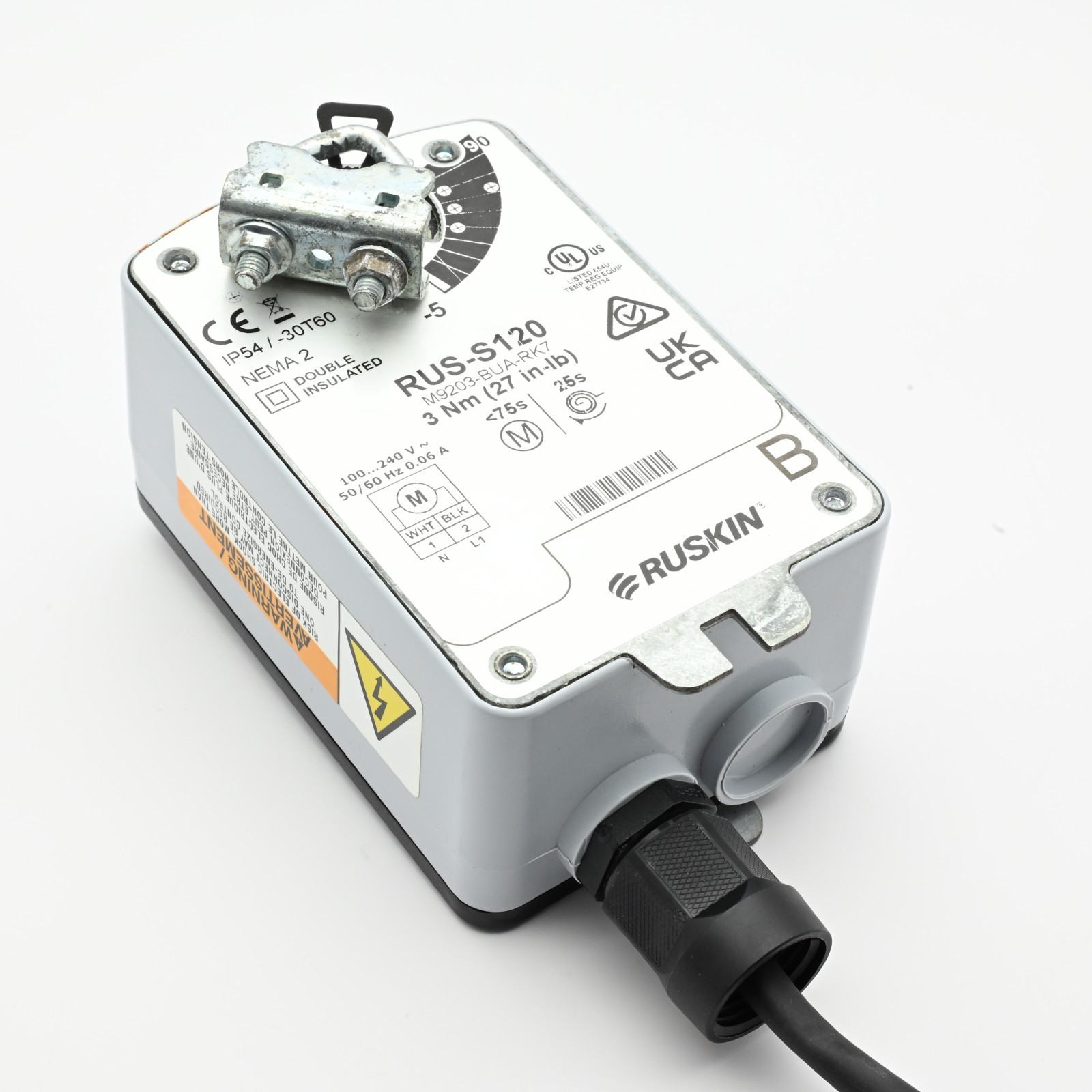 Ruskin RUS-S120 M9203-BUA-RK7 Actuator 3Nm (27 in-lb) 100-240V 50/60Hz 0.06A