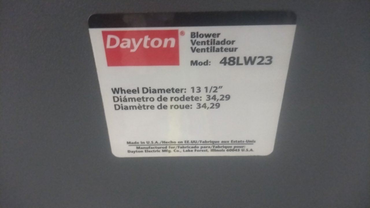 Dayton 48LW23 13-1/2 In Wheel Diameter Steel Blower without Motor