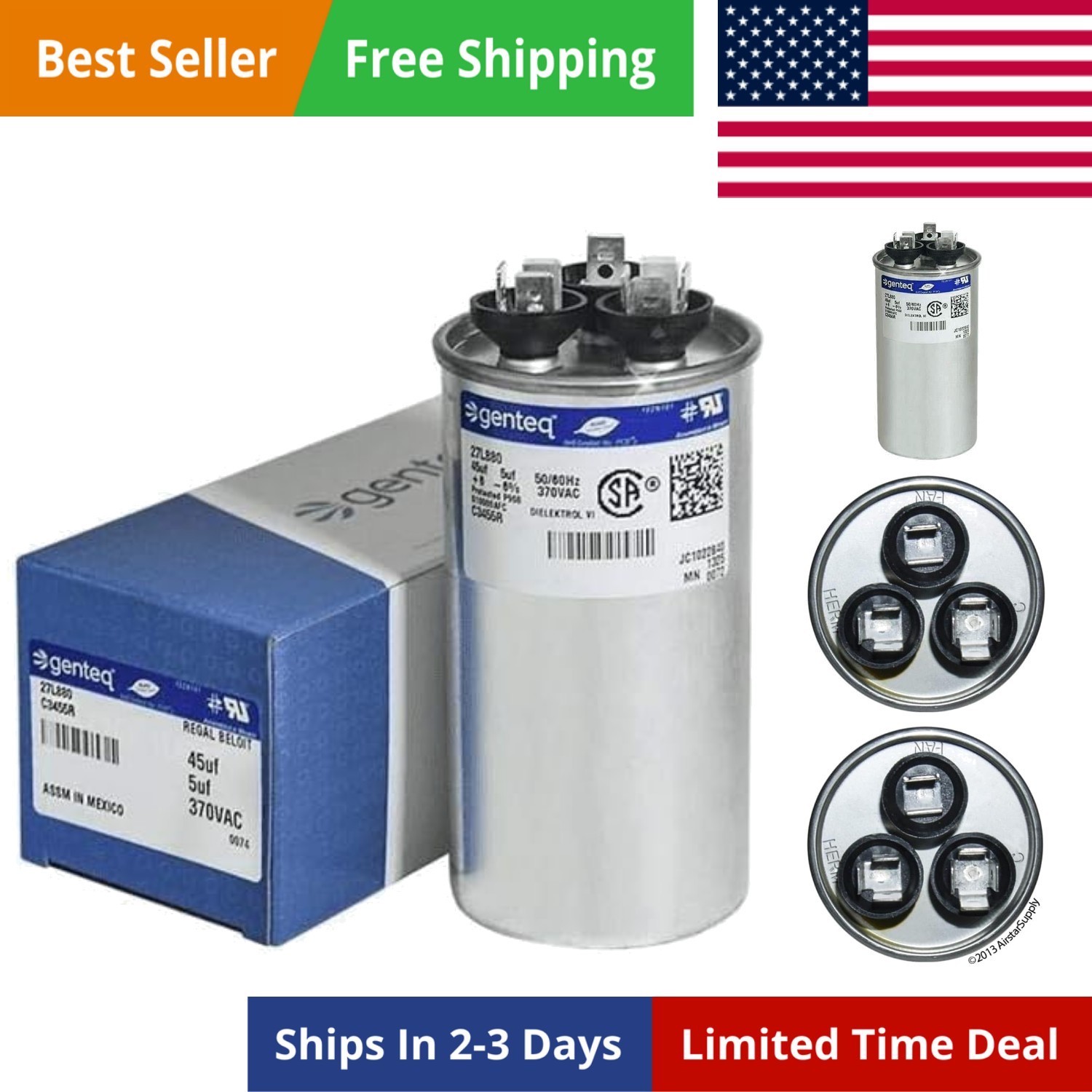 GE Round Capacitor 45 5 uf MFD, 97F9895, Z97F995, 97F9895BZ3, 27L880, 370V