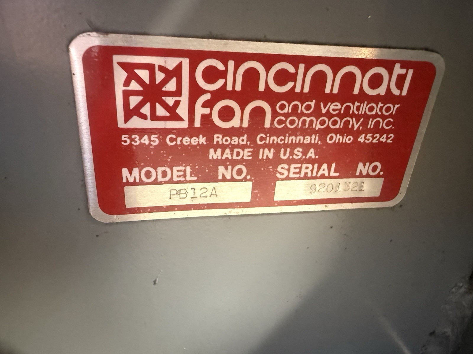 CINCINNATI FAN 3 HP CENTRIFUGAL BLOWER 3PH 208-230/460 VAC 3450 RPM PB-12A