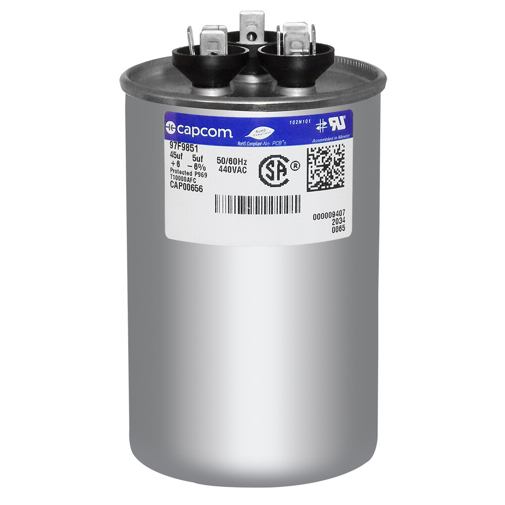 Trane Dual Capacitor 45/5 uf MFD 440 VAC replaces GE Genteq CPT-0656 CPT00656