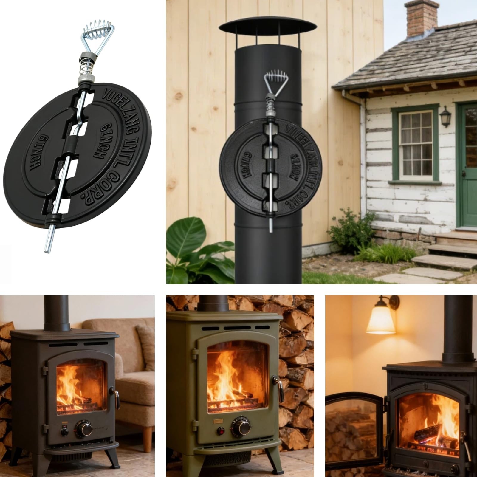 HXKDJ BM0051-A 6 Inch Cast Iron Stove Pipe Damper, Black Fireplace