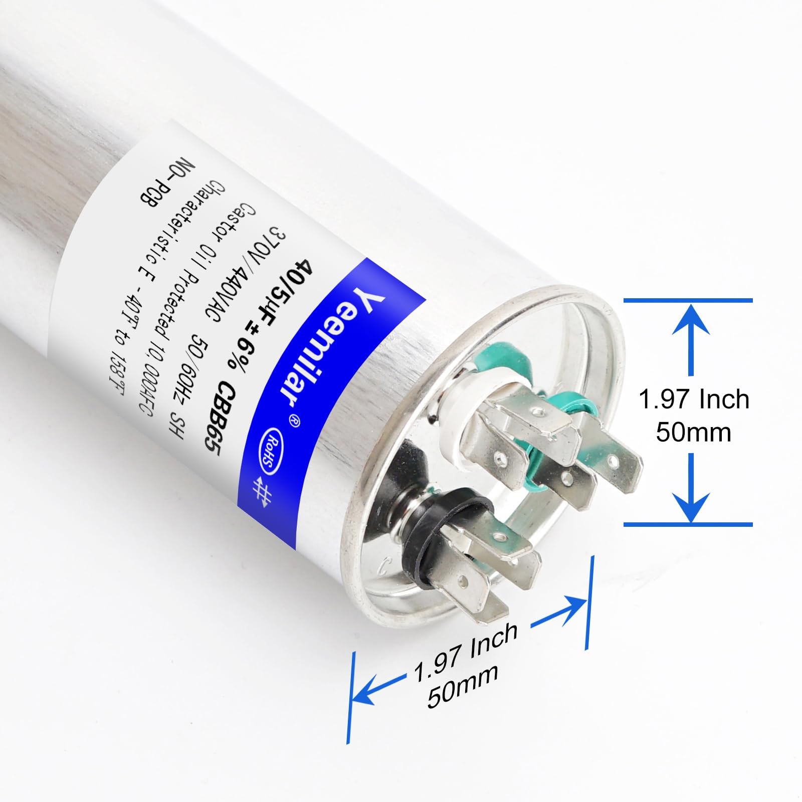 40+5 uF 40/5 MFD ±6% 370V/440V CBB65 AC Capacitor, Dual Run Round Capacitor…