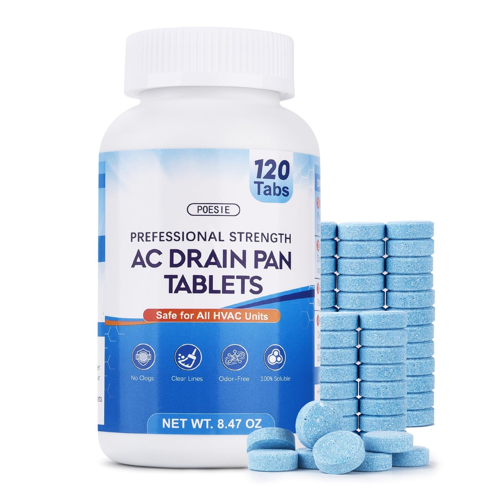 Poesie AC Drain Pan Tablets 120 Count, Condensate Tablets, 1 Pack (120 Tabs)