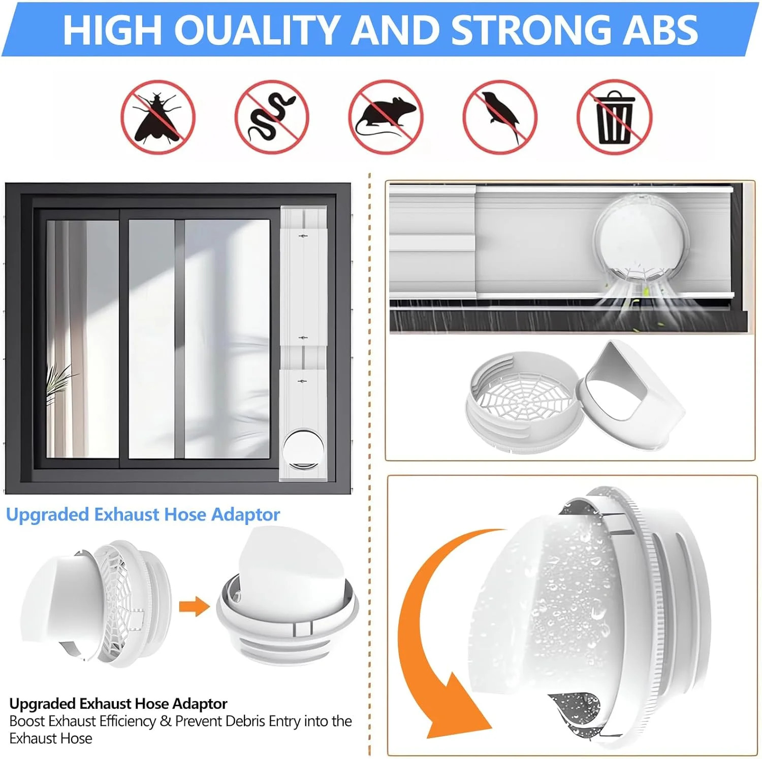 Portable AC Window Vent Kit with 5.9″ Exhaust Hose, Adjustable PVC Window Seal P