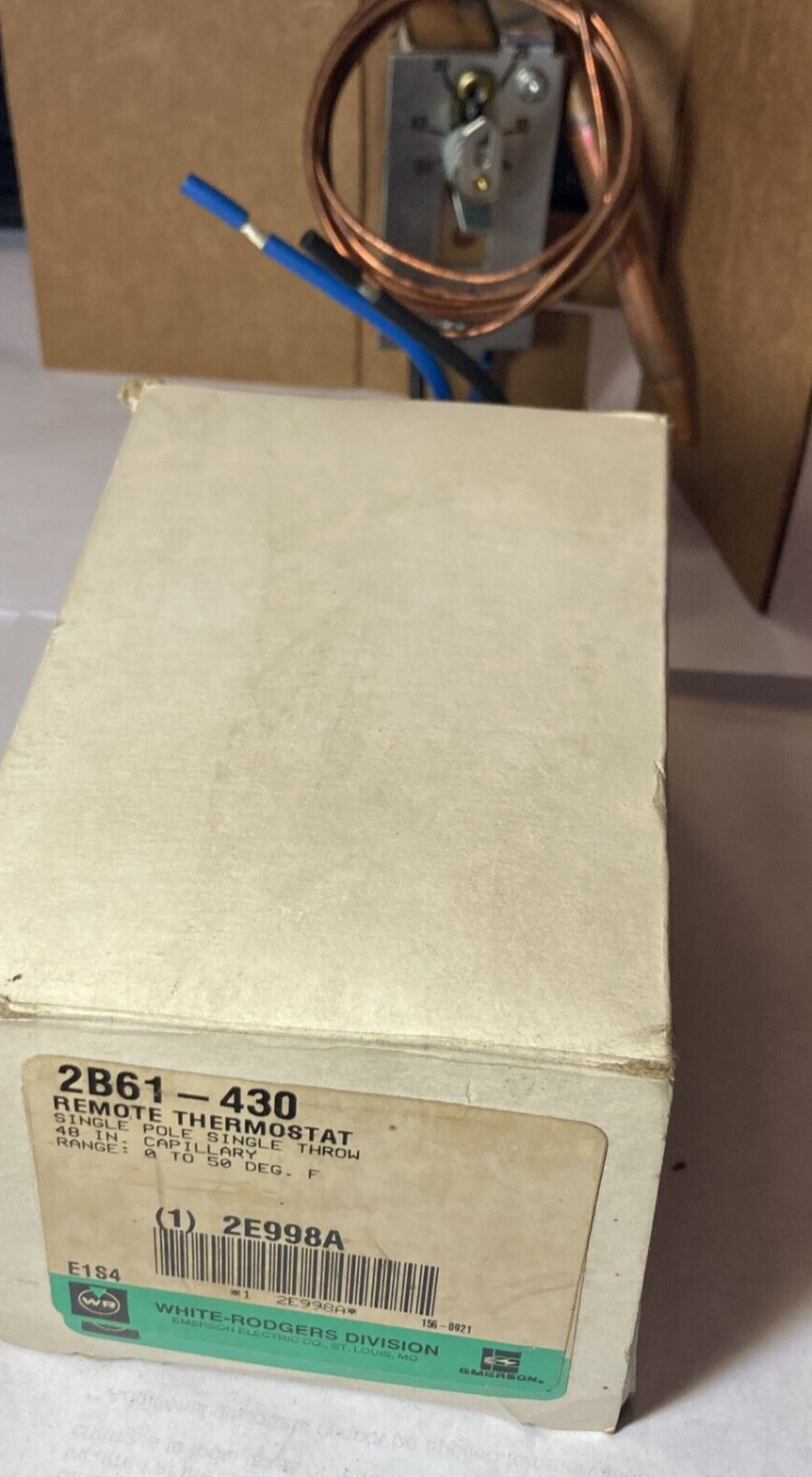 WHITE RODGERS 2B61-430 COMMERCIAL REMOTE THERMOSTAT- 0-50 DEG. F- 40″ CAPILLARY