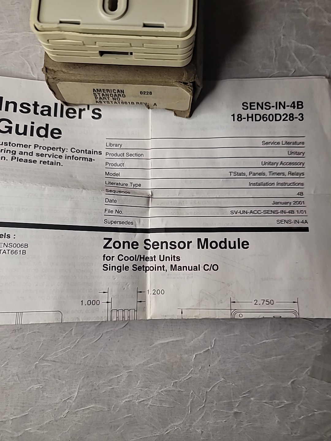 American Standard Zone Sensor ASYSTAT661B/BAYSENS006B