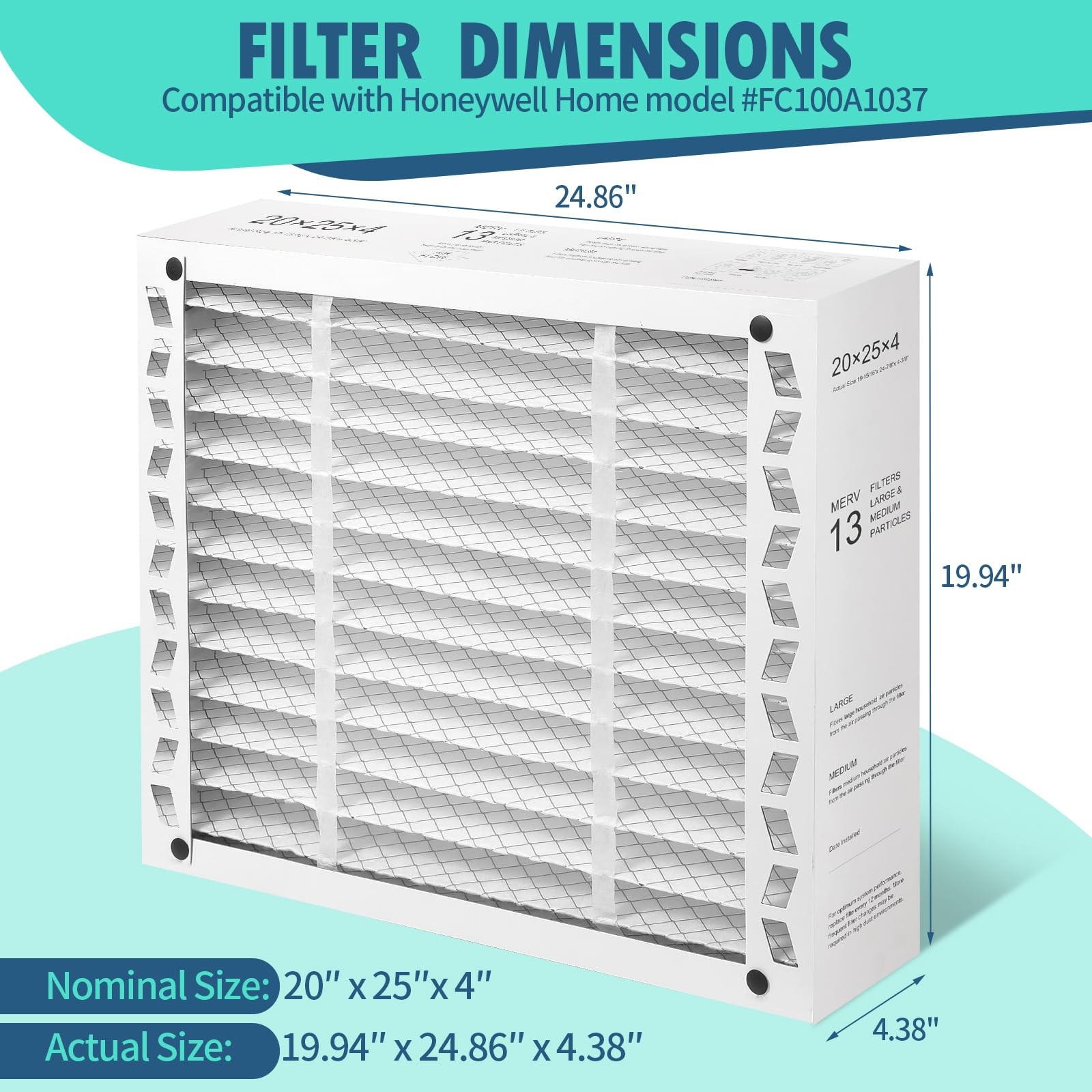 Derblue 2Pack 20X25X4 Ac Furnace Filter Replacement Merv 13 Compatible