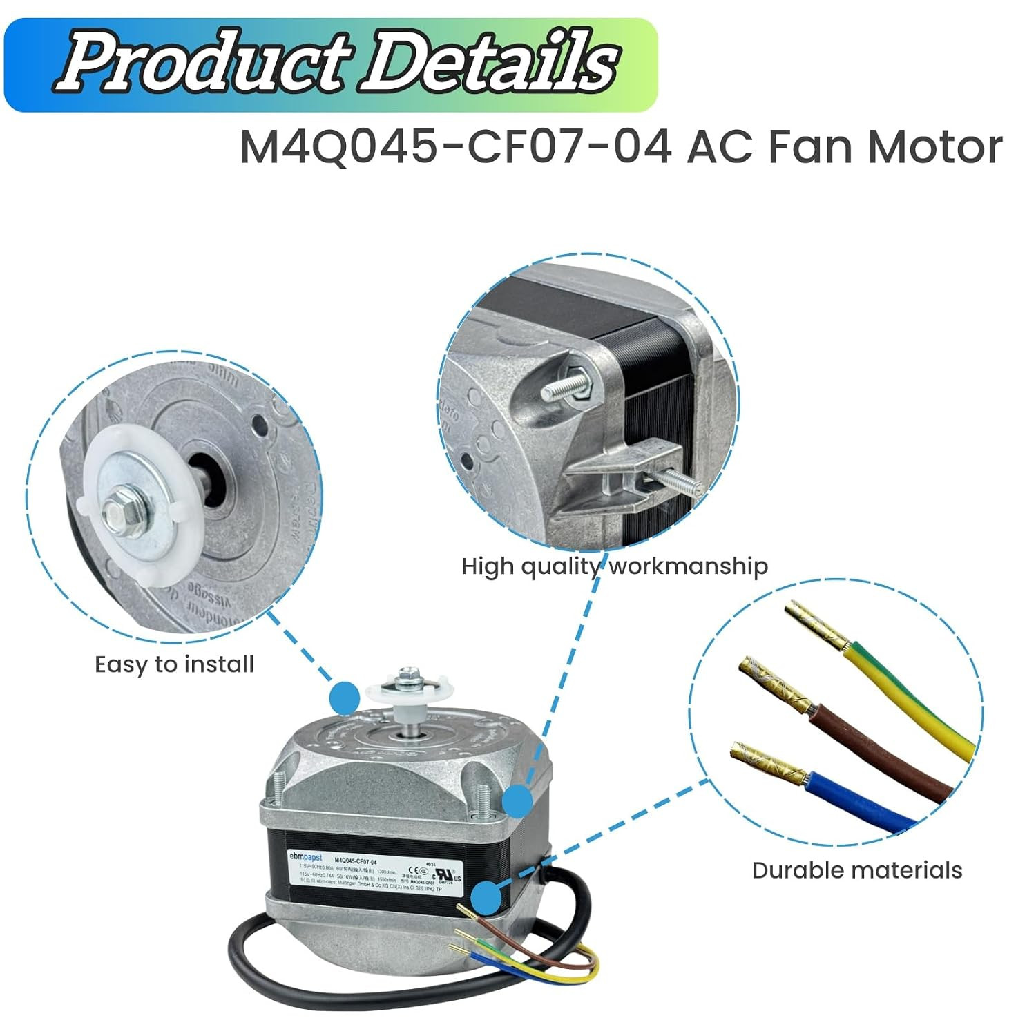 For Ebm-Papst M4Q045-CF07-04 Freezer Condenser Fan Motor, 115V AC Fan Motor Comp