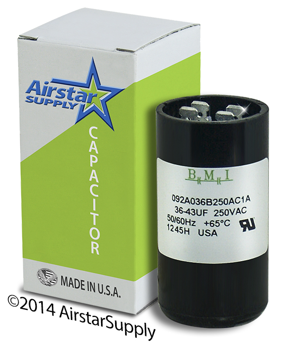 (2) PACK , 36-43 uF x 220 / 250 VAC BMI # 092A036B250AC1A Motor Start Capacitor