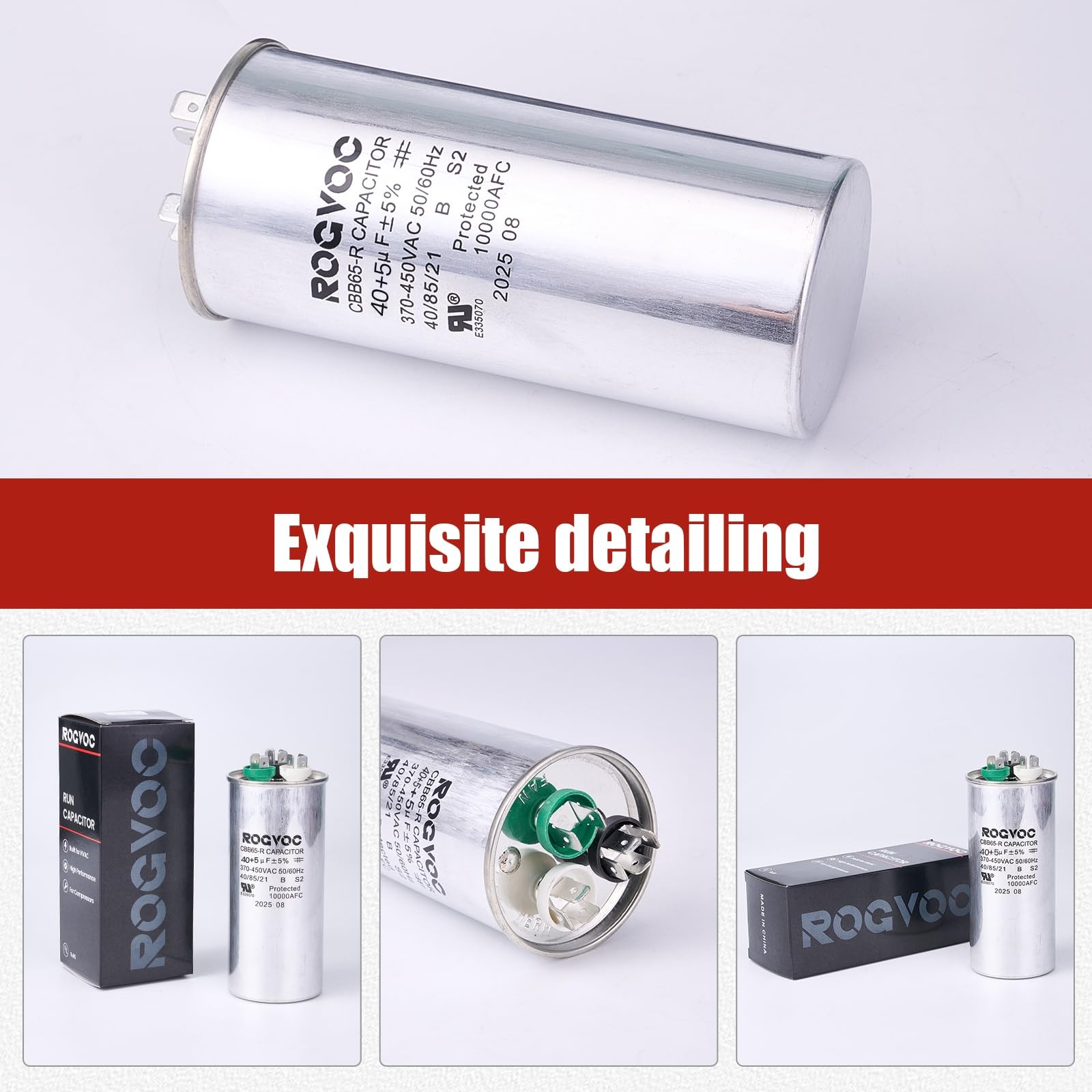 40+5 uF 40/5 MFD ±5% 370/440V CBB65 UL Certified AC Capacitor, Round Start…