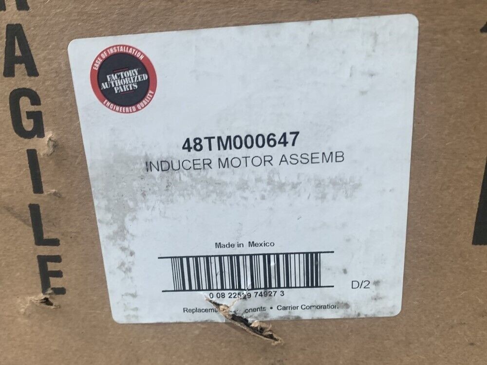 Carrier Factory Auth. Parts 48TM000647 400/460V 1/16HP Inducer Motor Assembly