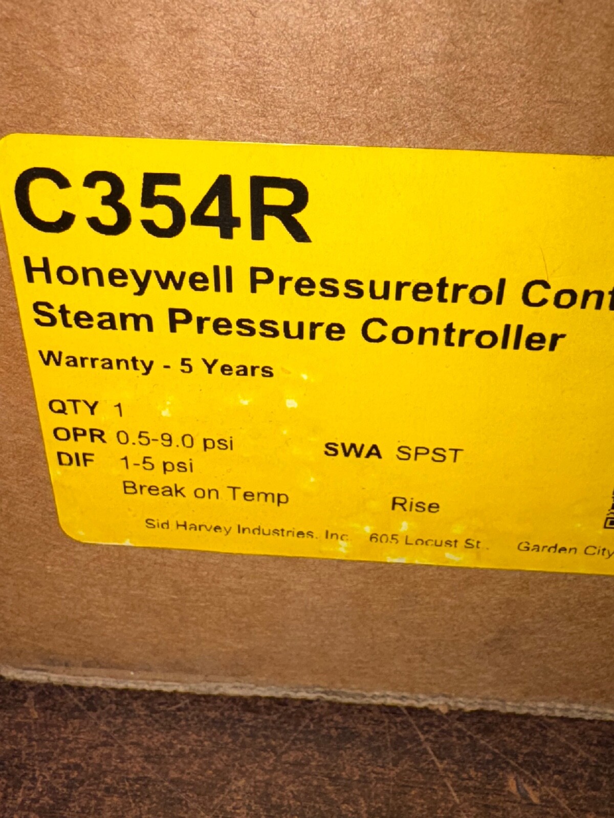 SID HARVEYS C354R HONEYWELL PA404A PRESSURETROL CONTROLLER S5